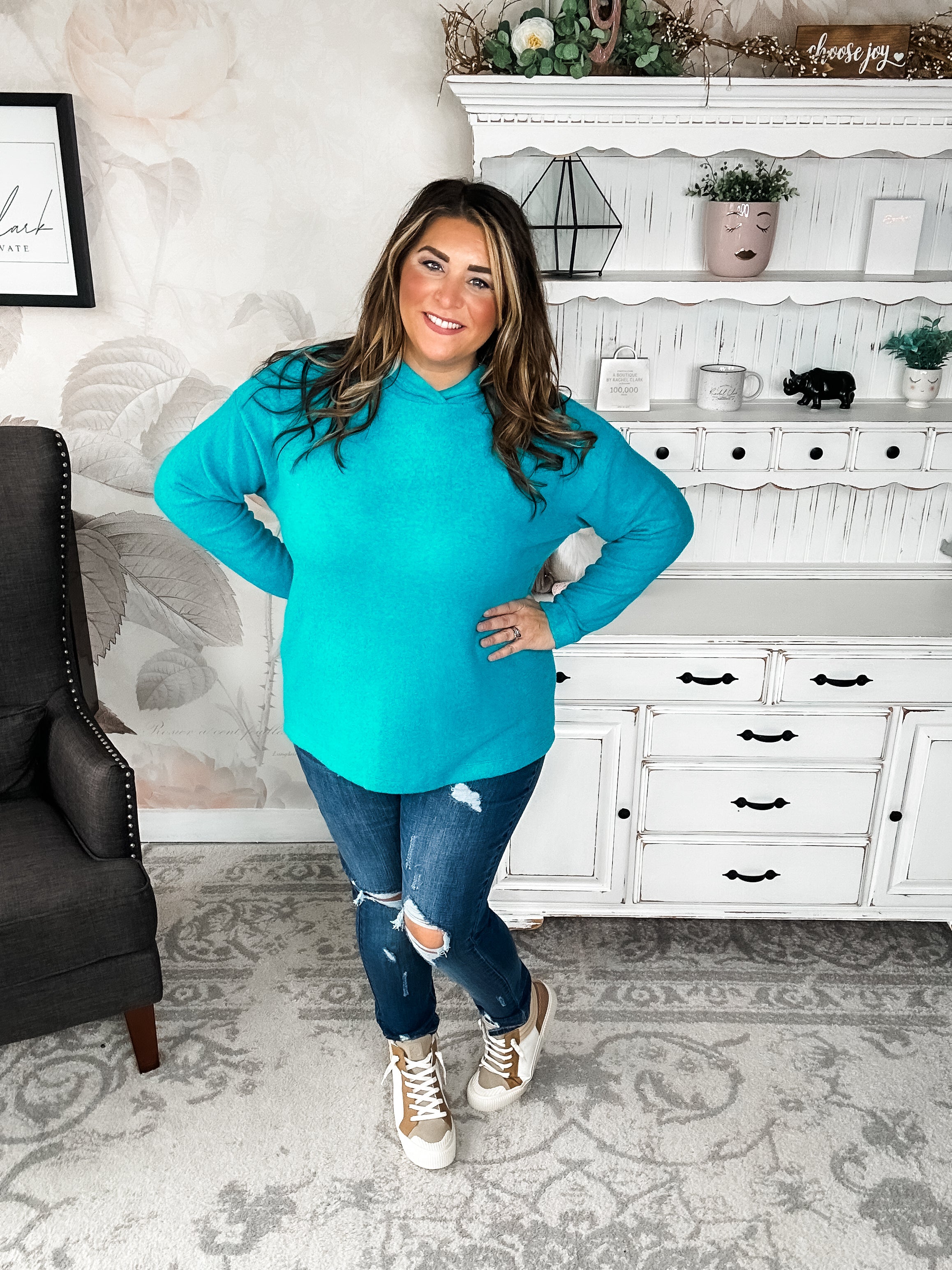 Shop Til Sunrise Sweater- Light Teal