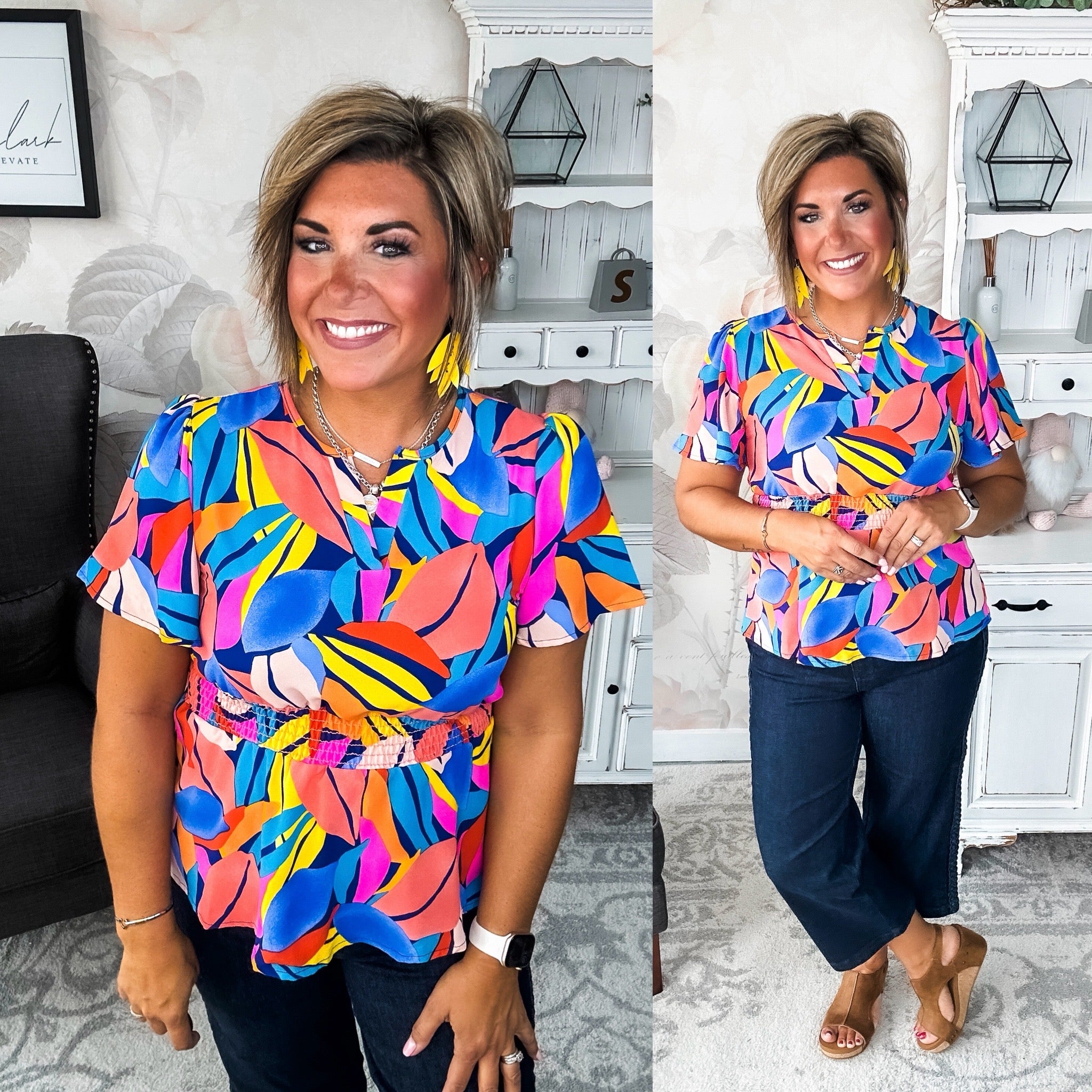 I Will Stay True Blouse - Royal Blue & Coral