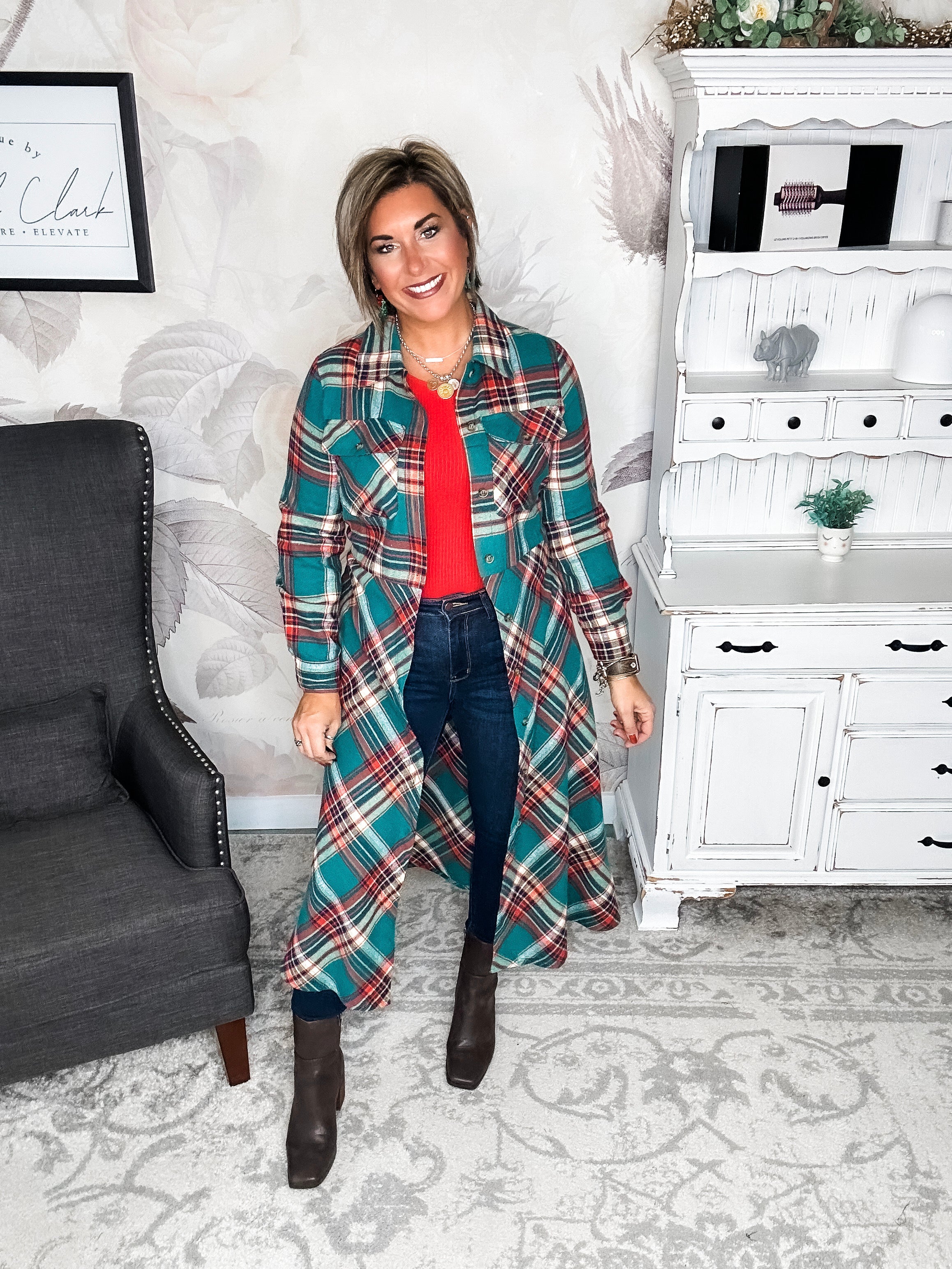 Moving on Up Button Down Dress - Green