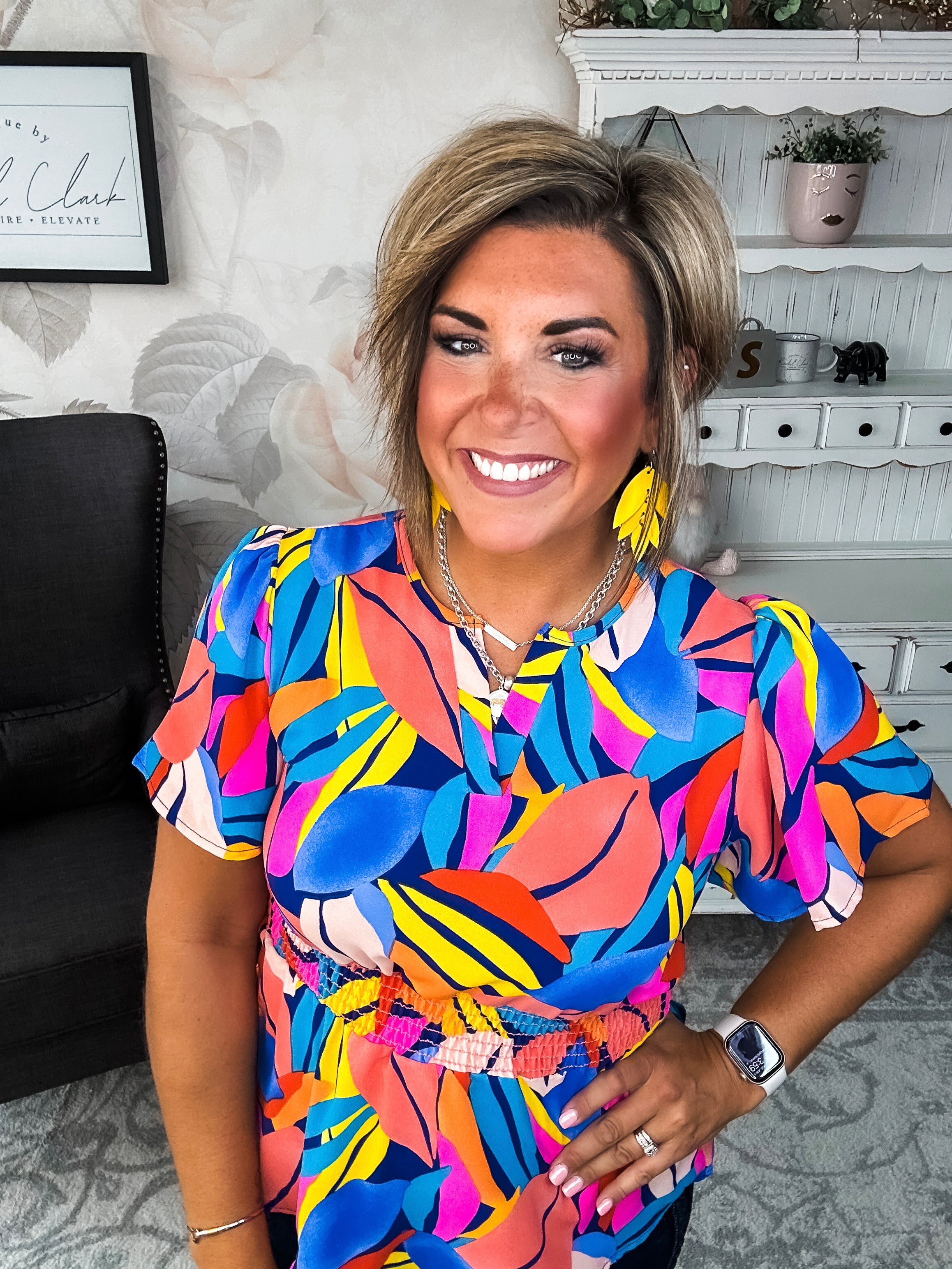 I Will Stay True Blouse - Royal Blue & Coral