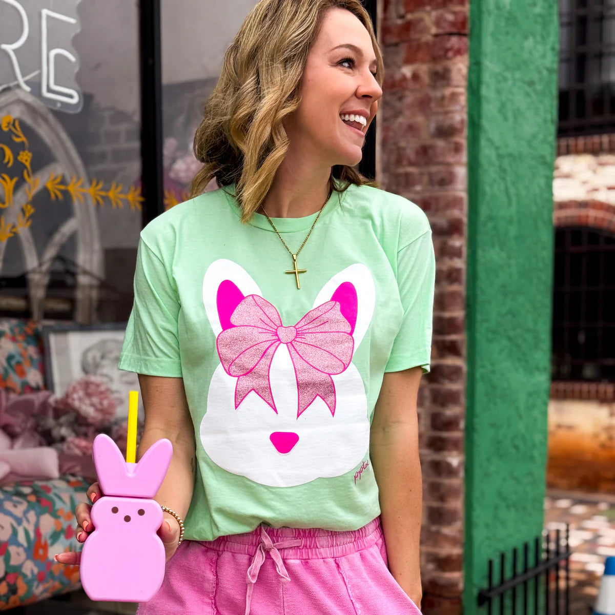 Bunny with a Glitter Bow Graphic Tee