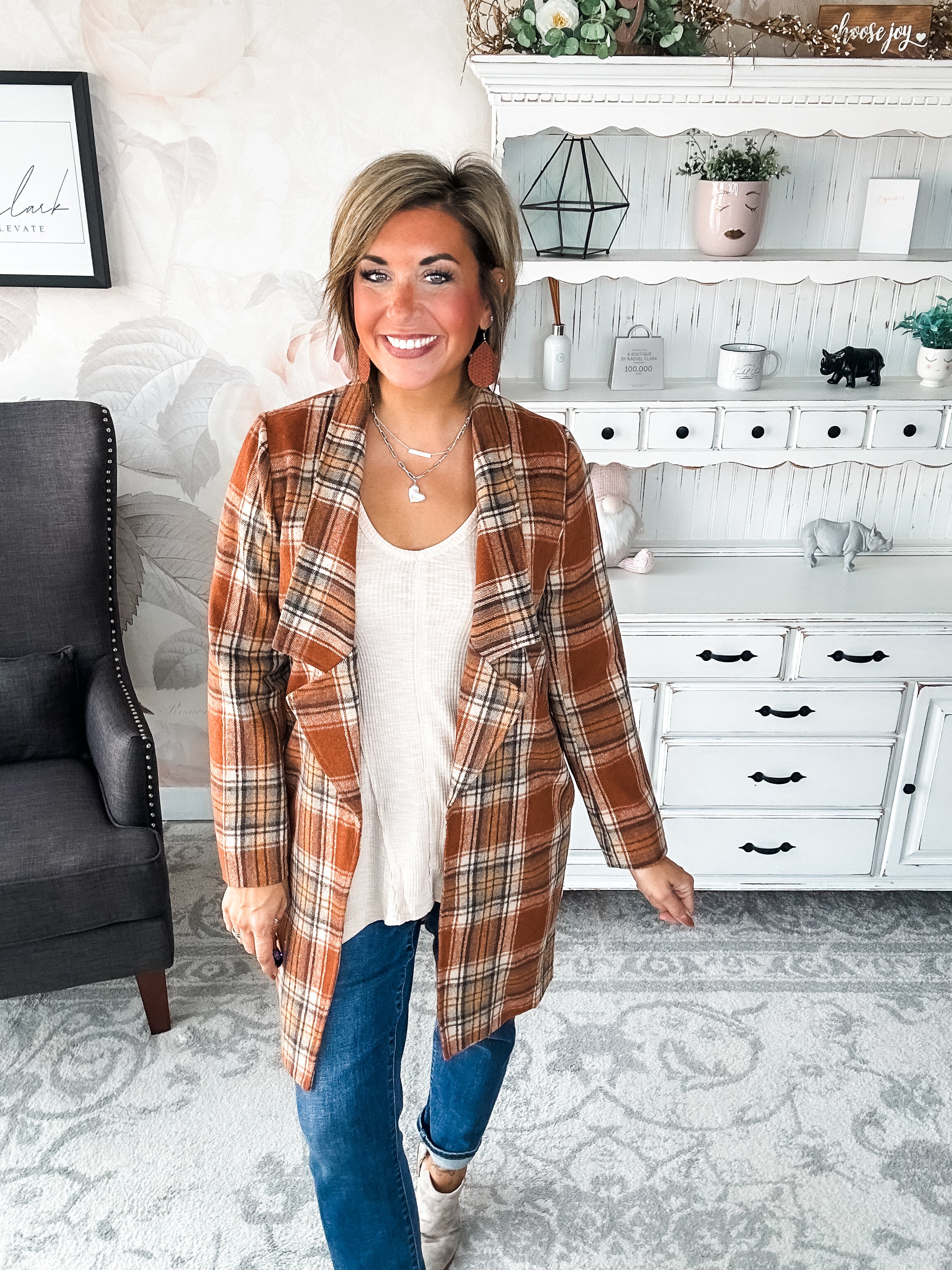 In The Air Plaid Jacket - Rust