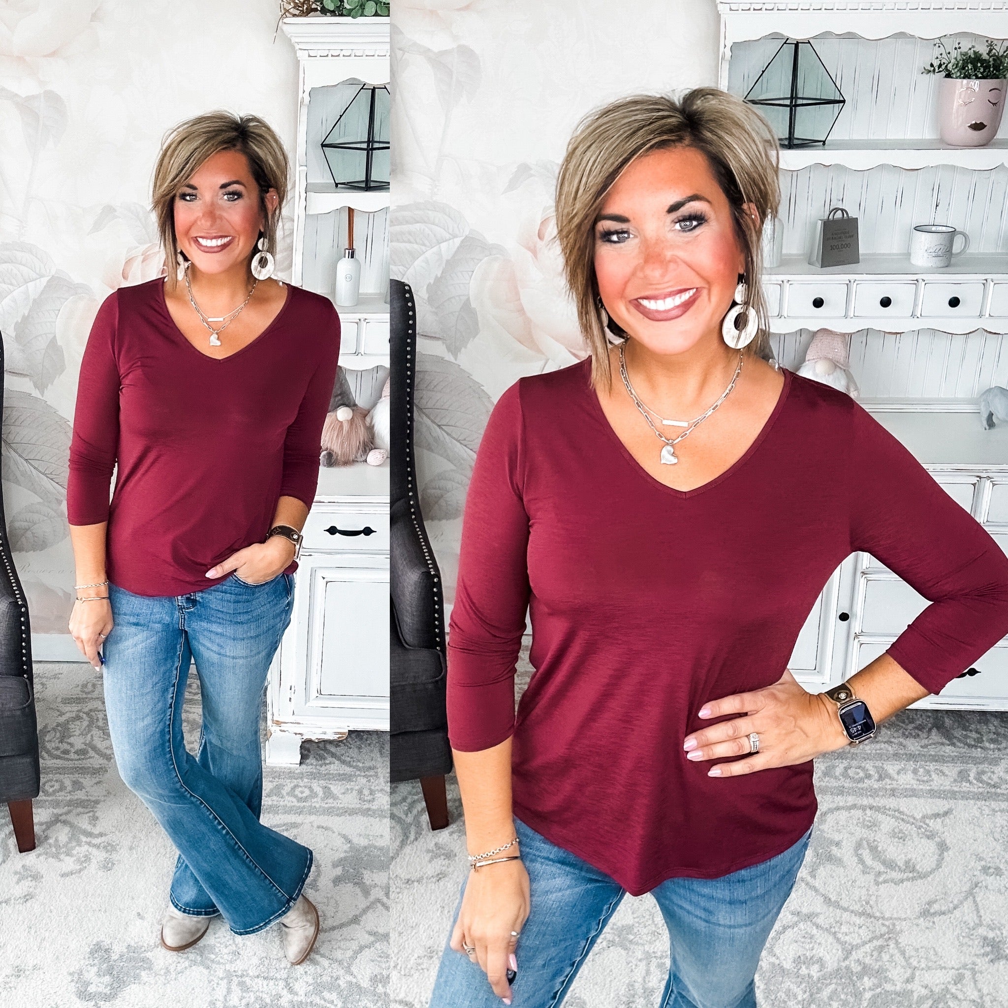 Find The Answer V-neck Top - Wine