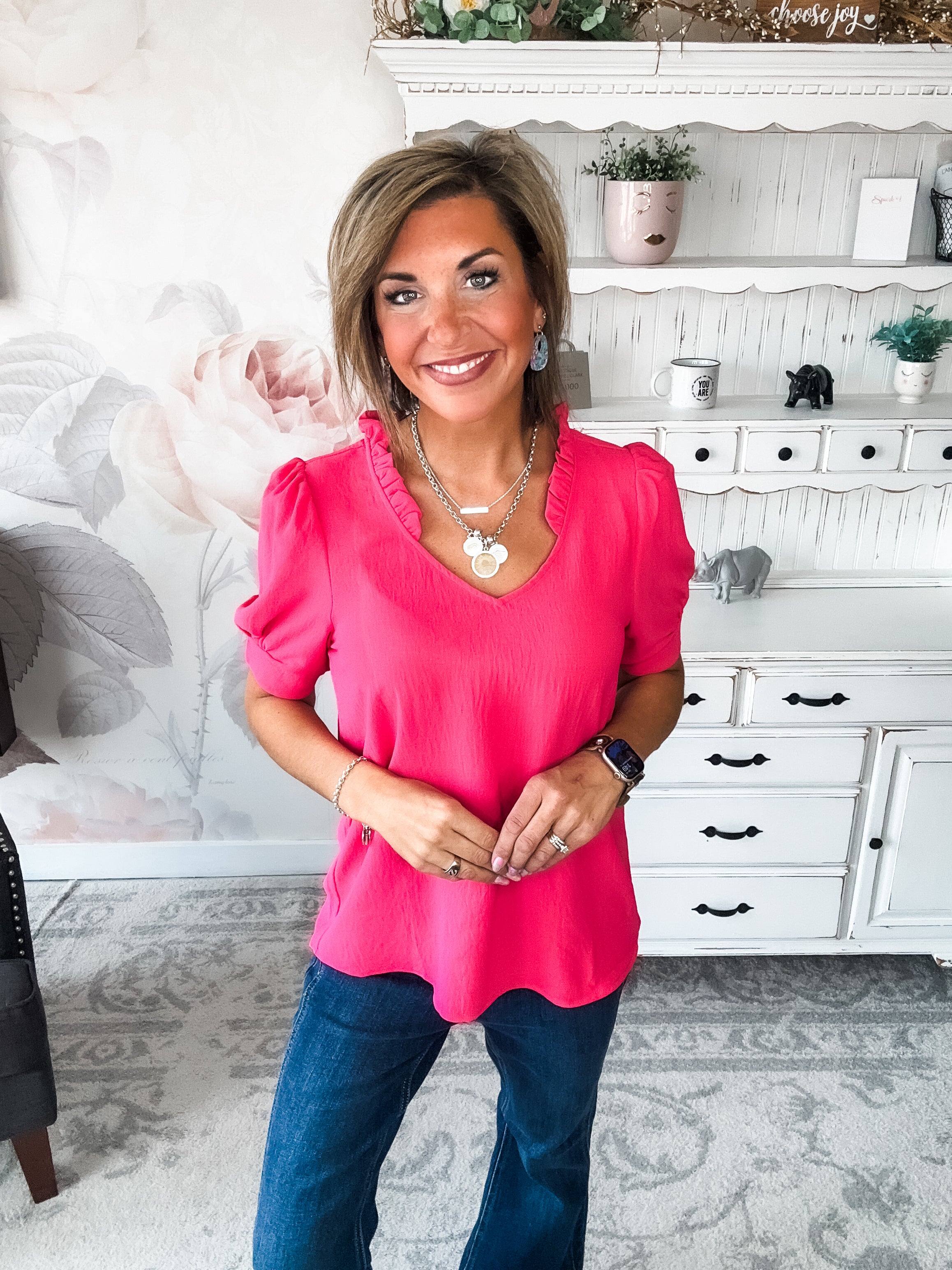 While You're Near Me Blouse - Fuchsia
