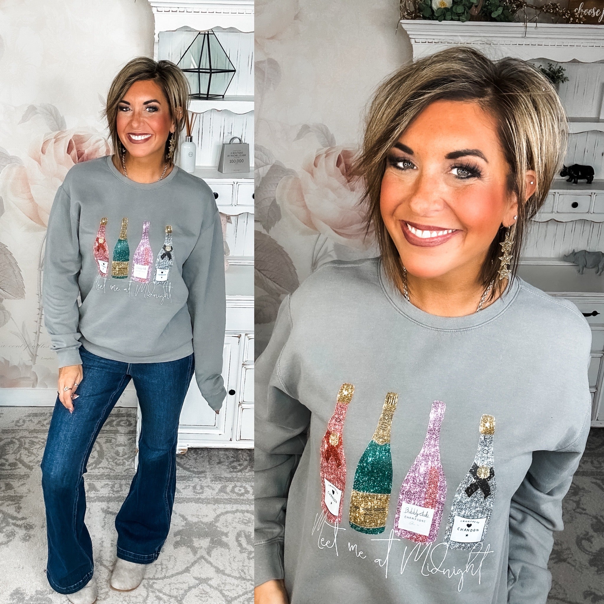 Meet Me At Midnight Faux Glitter Sweatshirt