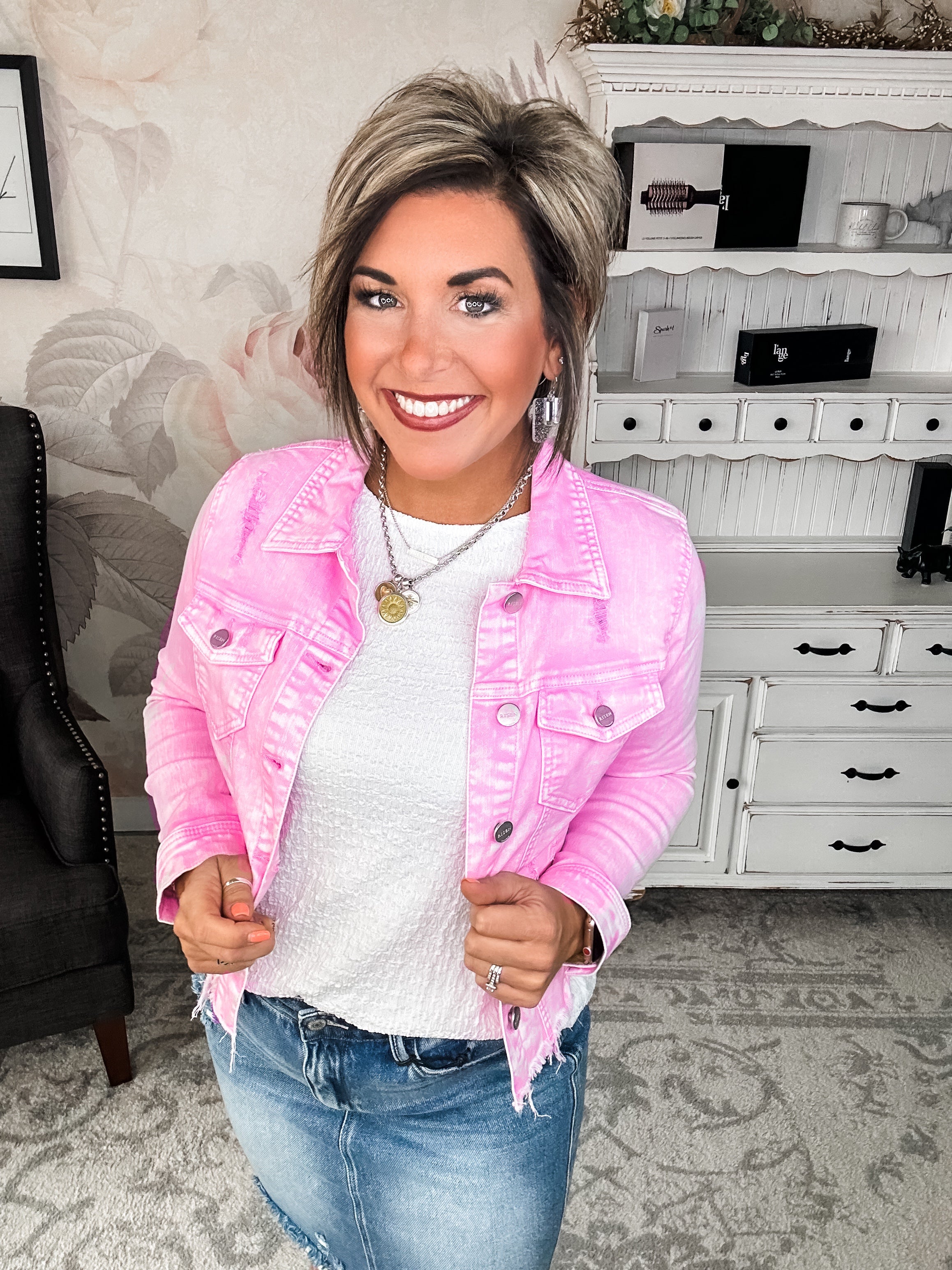 Make Me Happy Fray Hem Color Jean Jacket - Acid Wash Pink