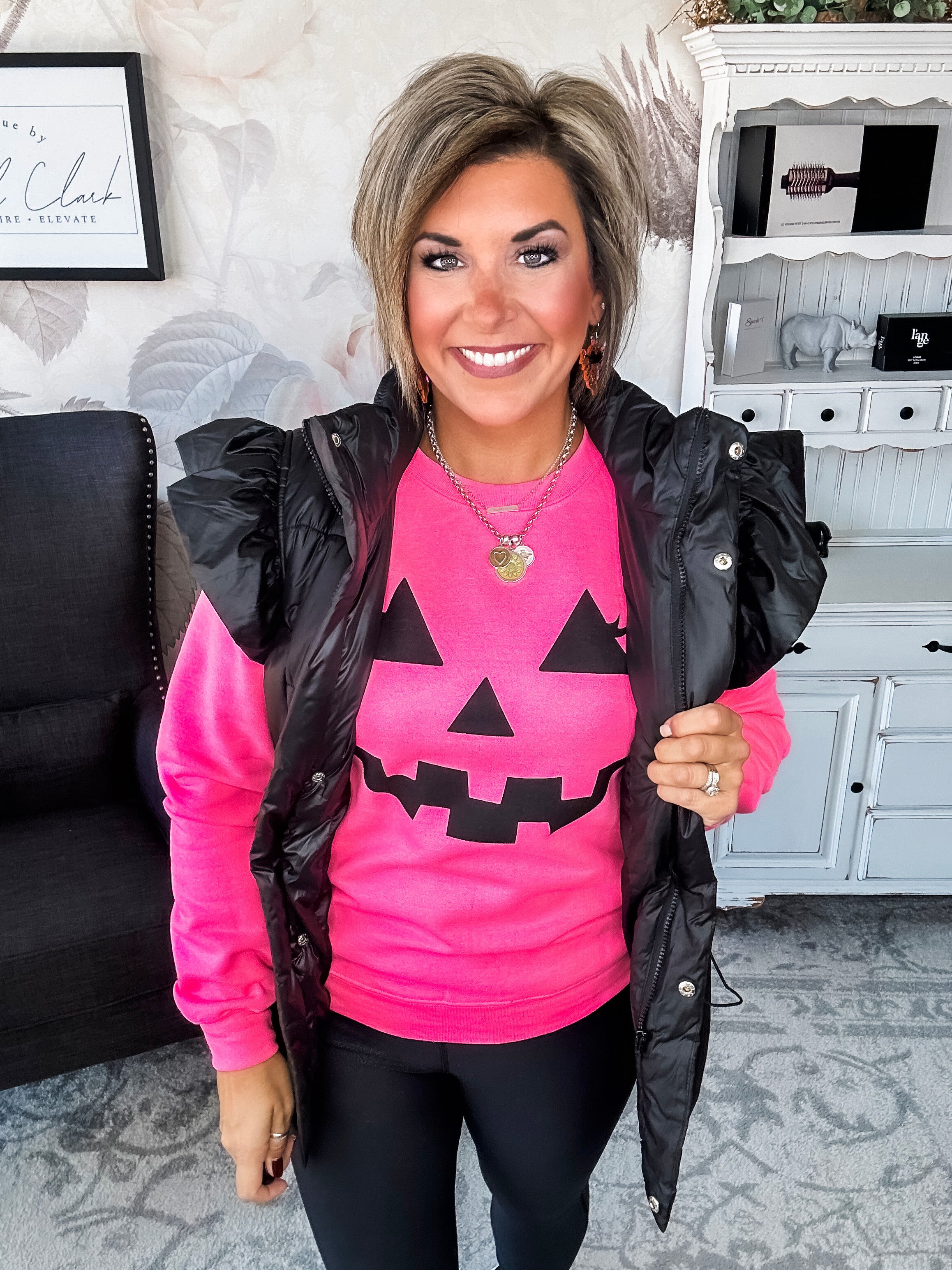 Pumpkin Face Sweatshirt - Hot Pink