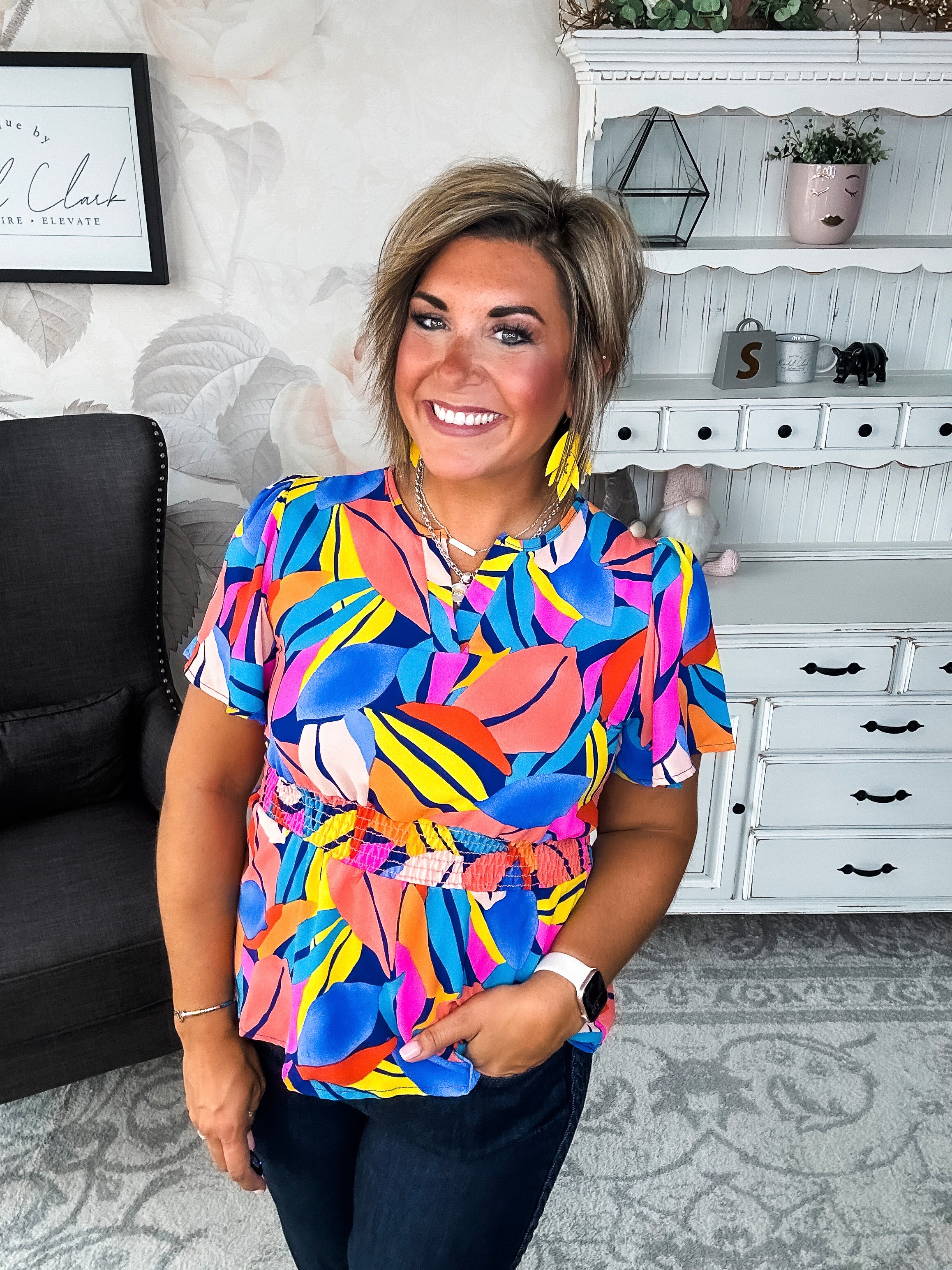 I Will Stay True Blouse - Royal Blue & Coral