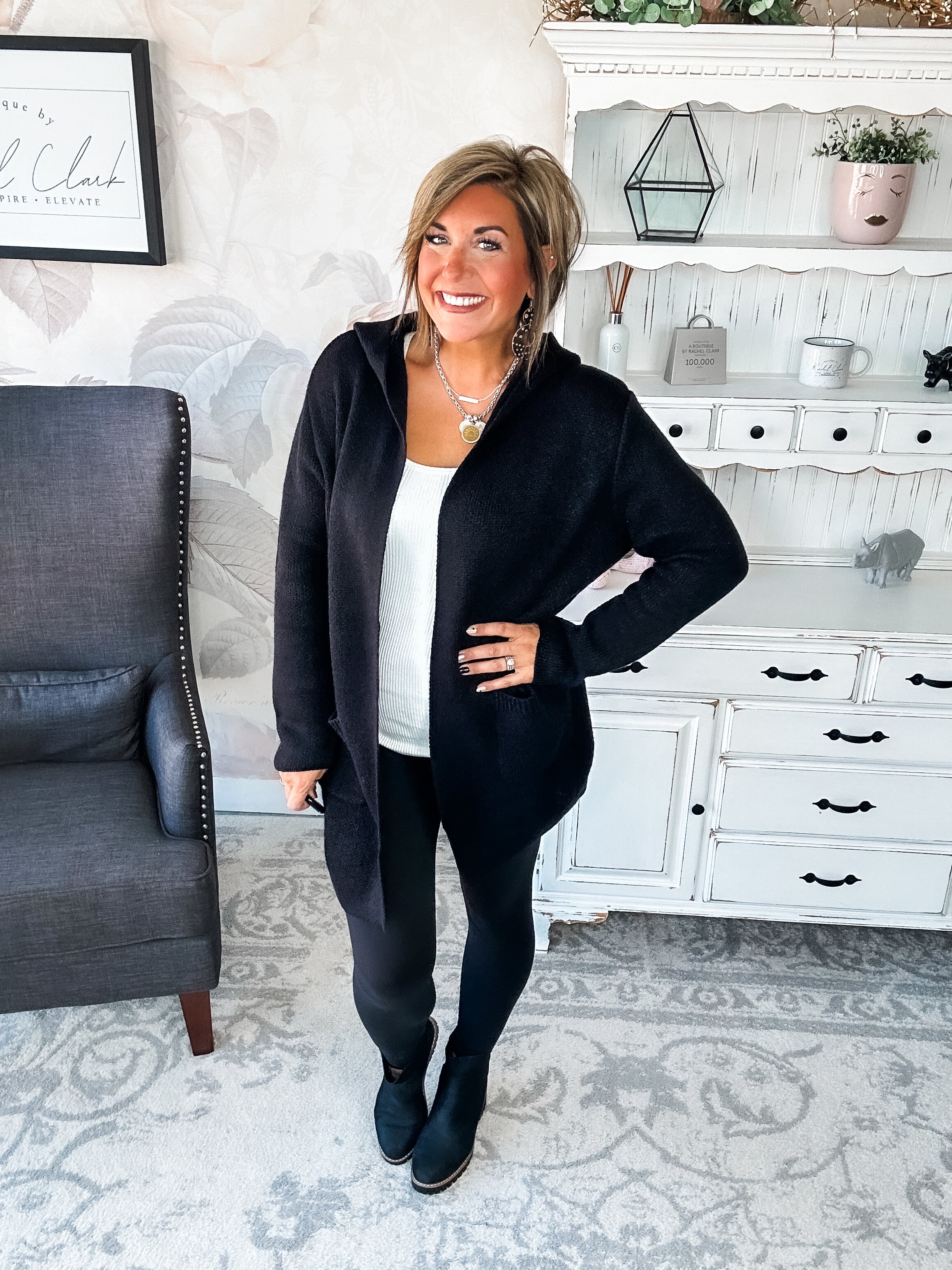 Face the Truth Hooded Open Front Sweater Cardigan