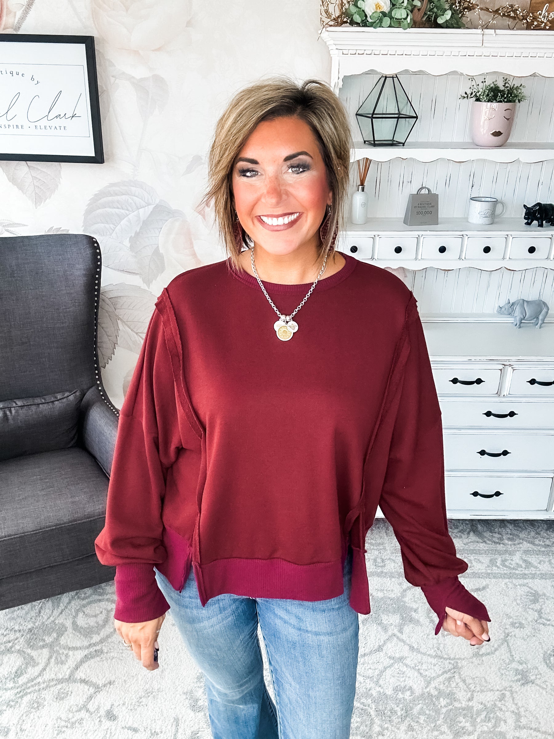 Still Be Here Pullover - Burgundy