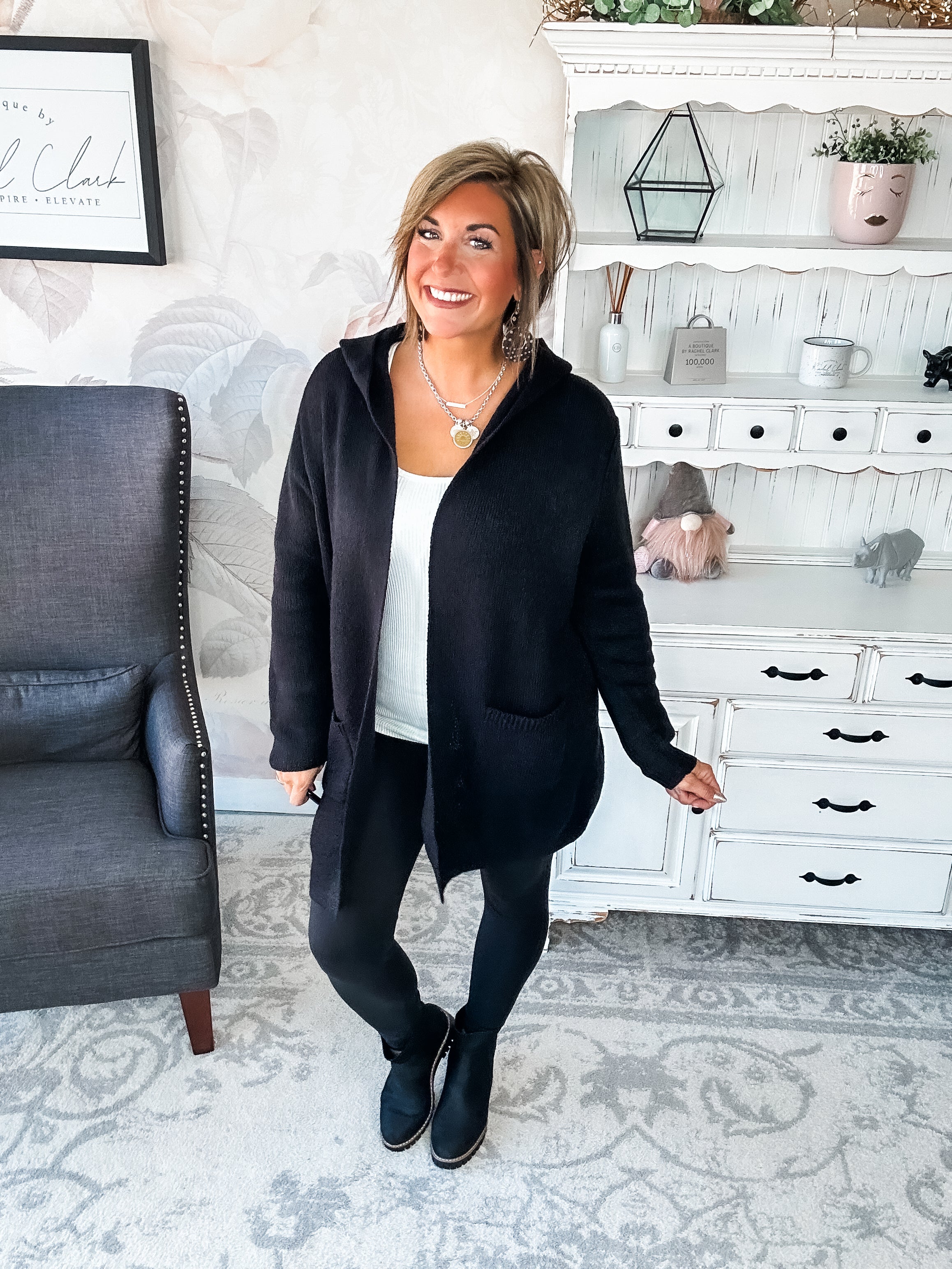 Face the Truth Hooded Open Front Sweater Cardigan