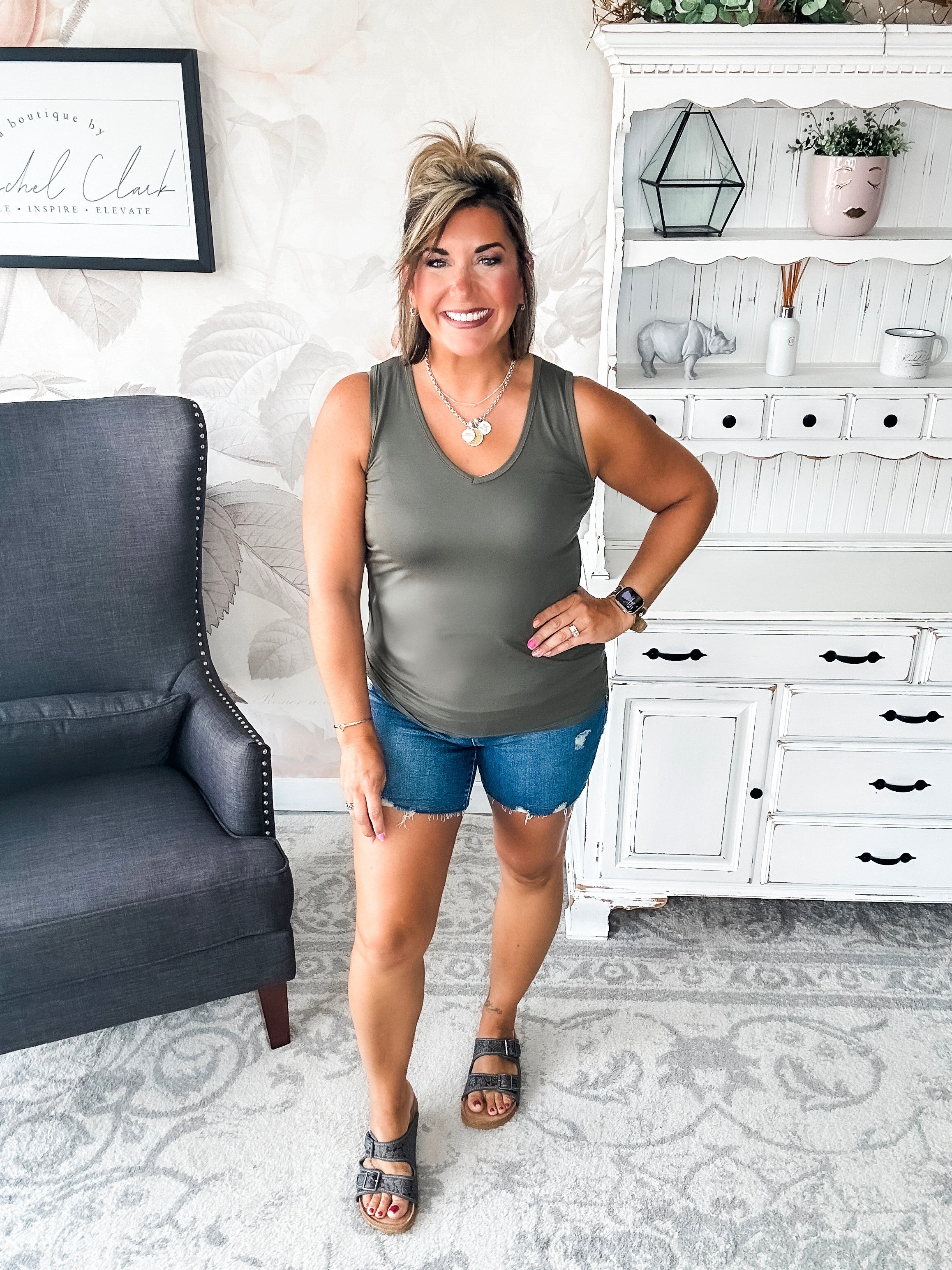 American Flag Laser Cut Tank - Olive