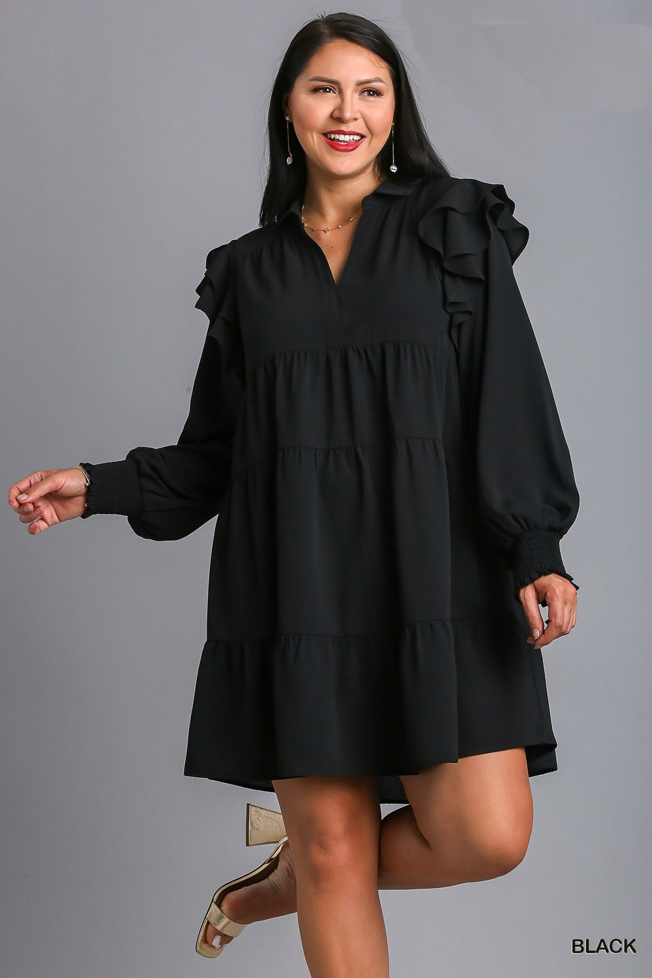 Rise Above It Long Sleeve Midi Dress - Black