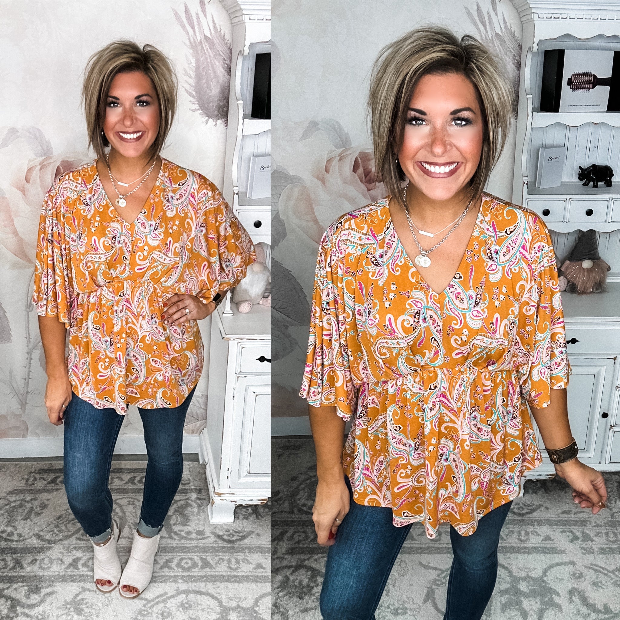 Dream On Peplum Top - Marigold