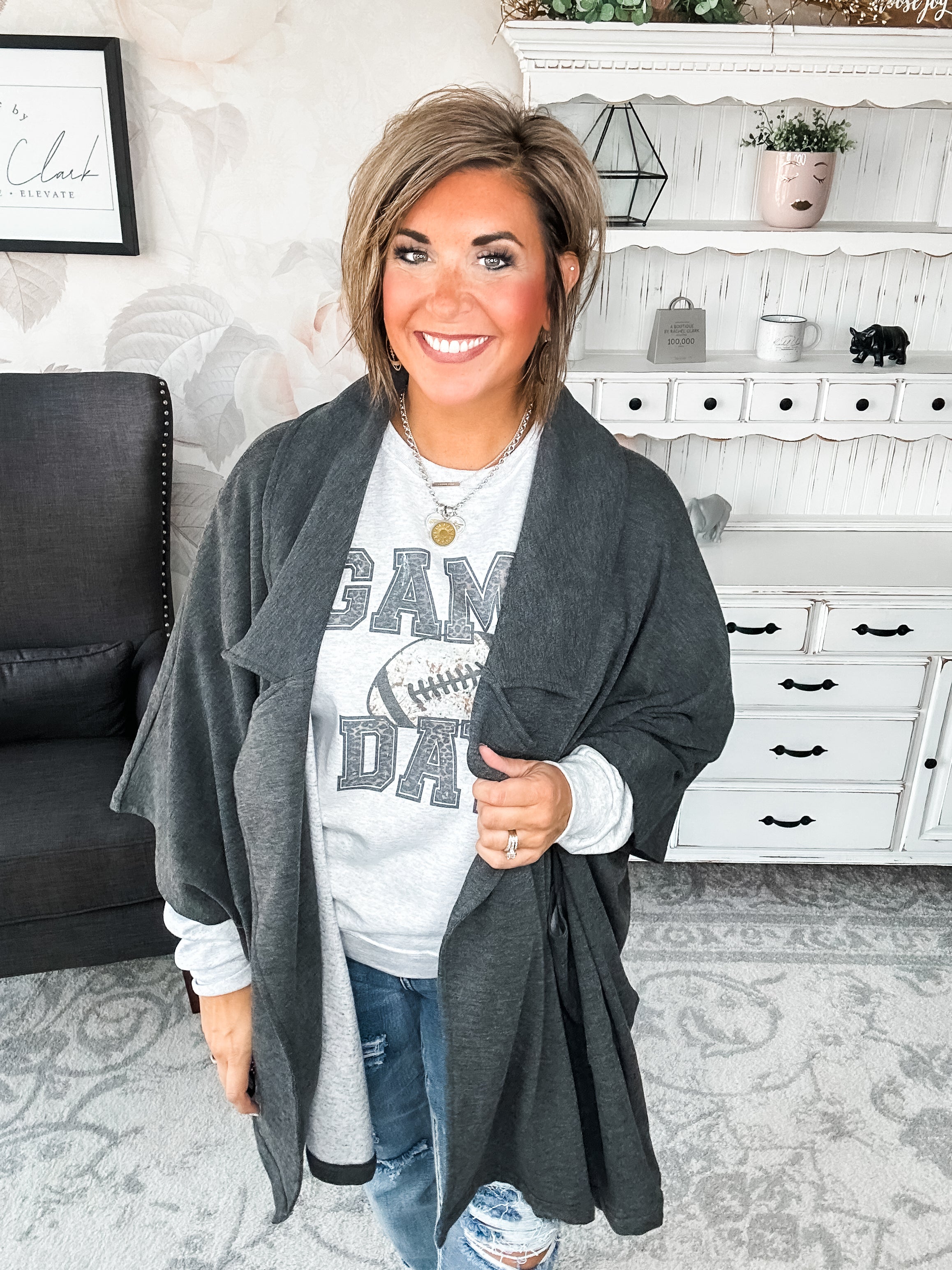 That's Not All Open Front Jacket - Charcoal