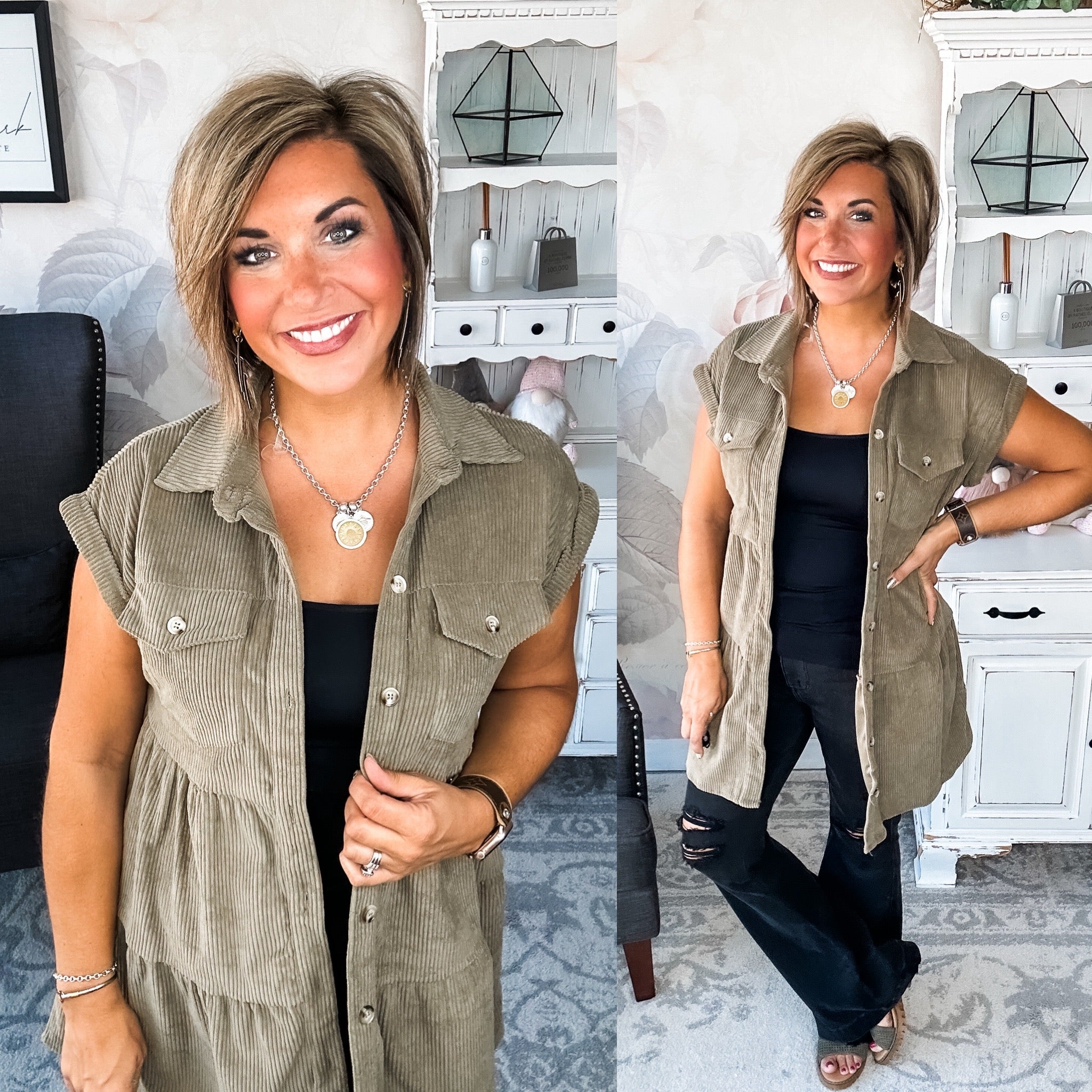 Missing Home Corduroy Dress - Olive