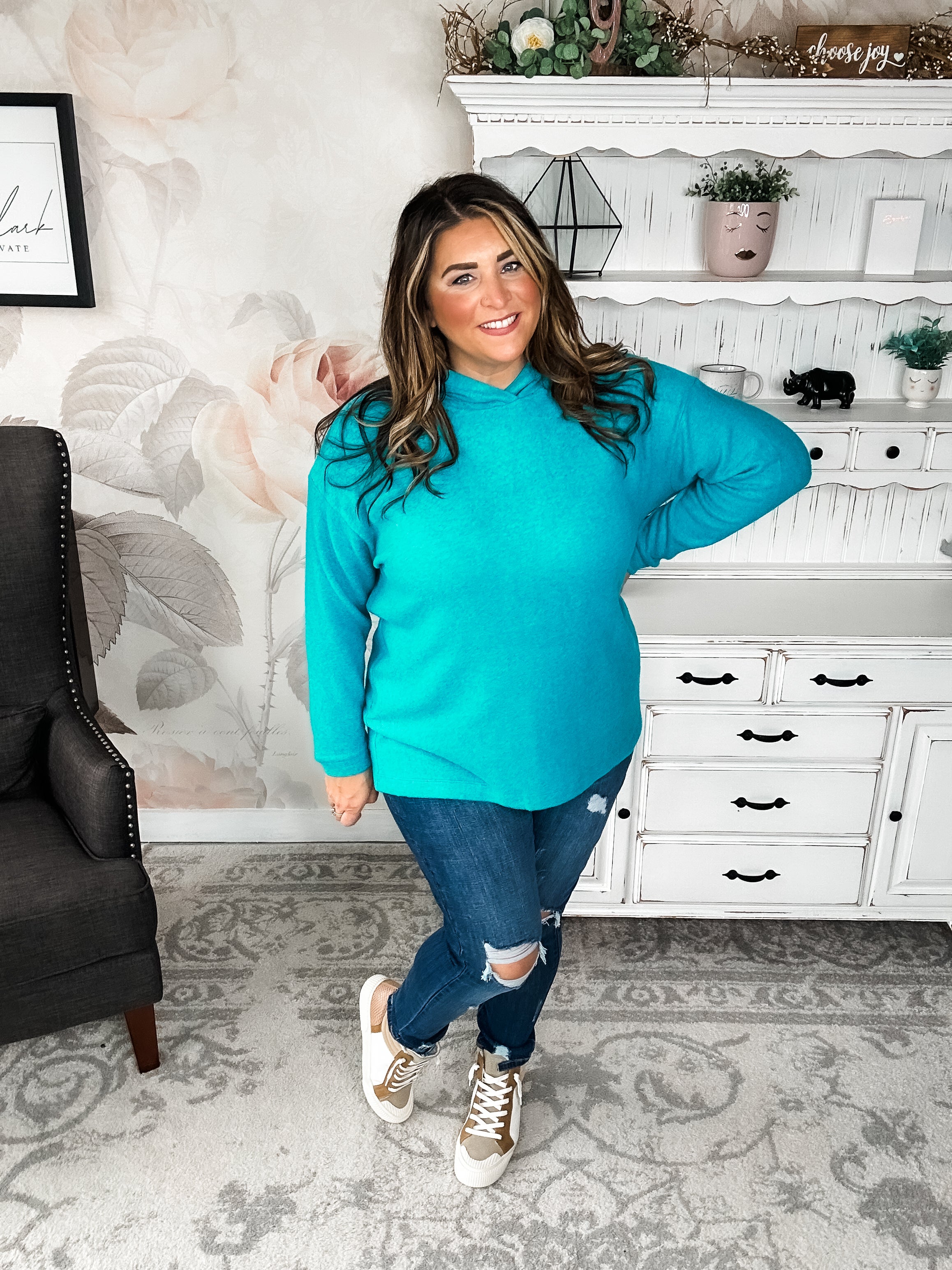 Shop Til Sunrise Sweater- Light Teal