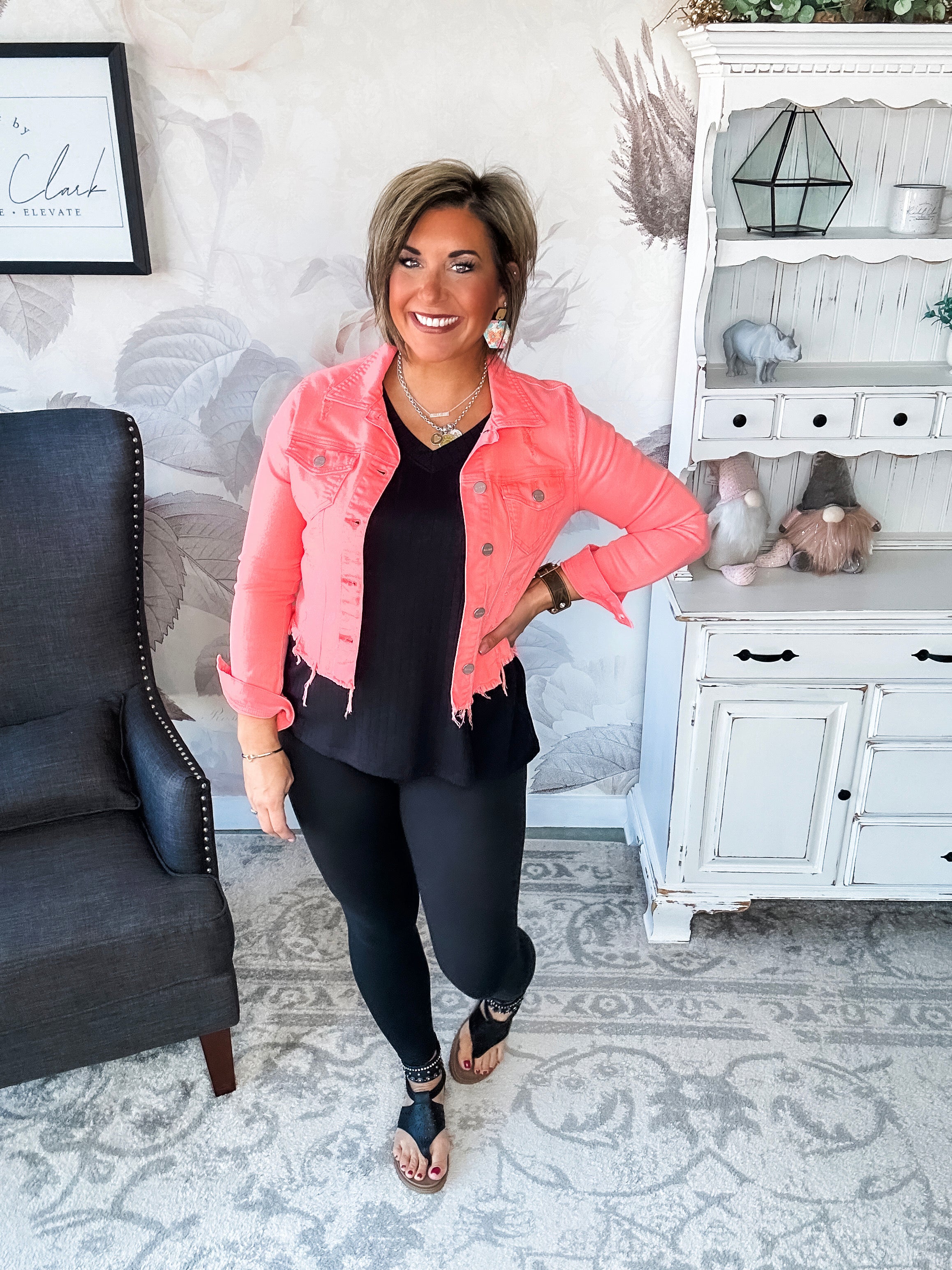 Make Me Happy Fray Hem Color Jean Jacket - Coral
