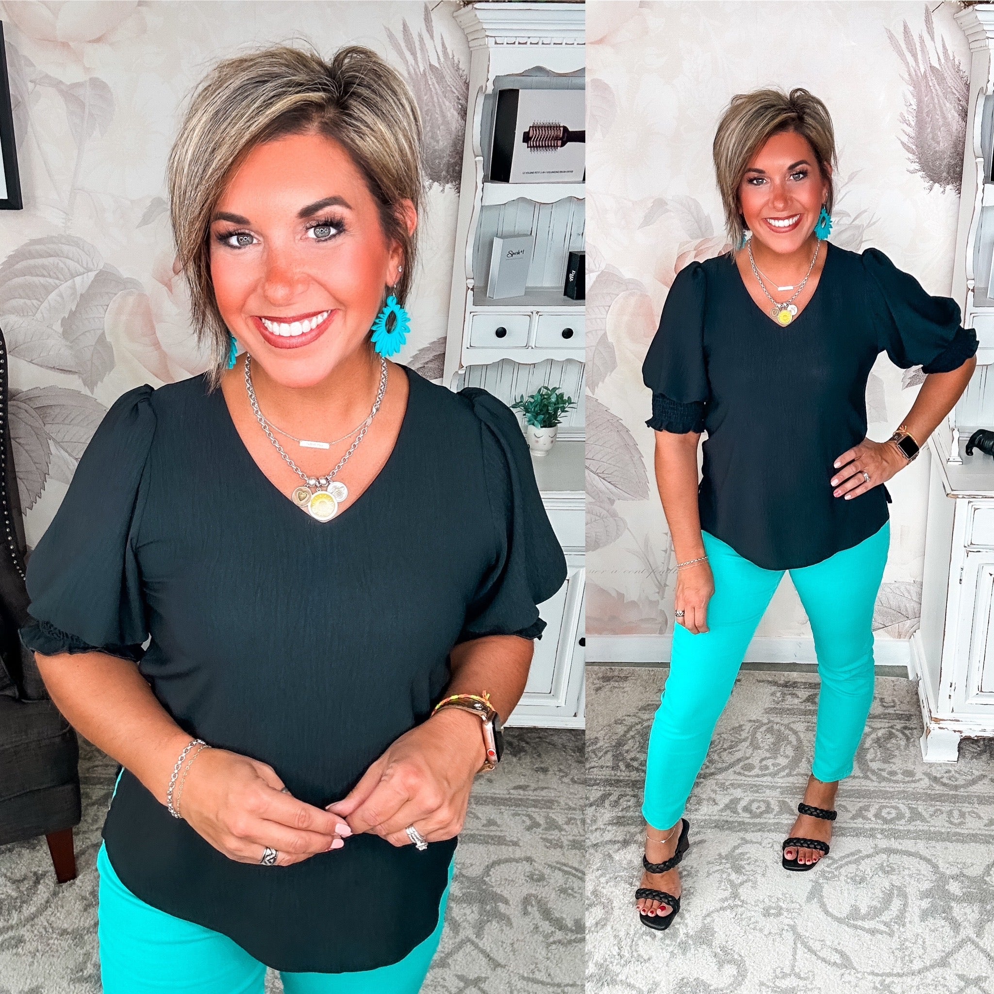 Back To Your Roots Puff Sleeve Top - Black