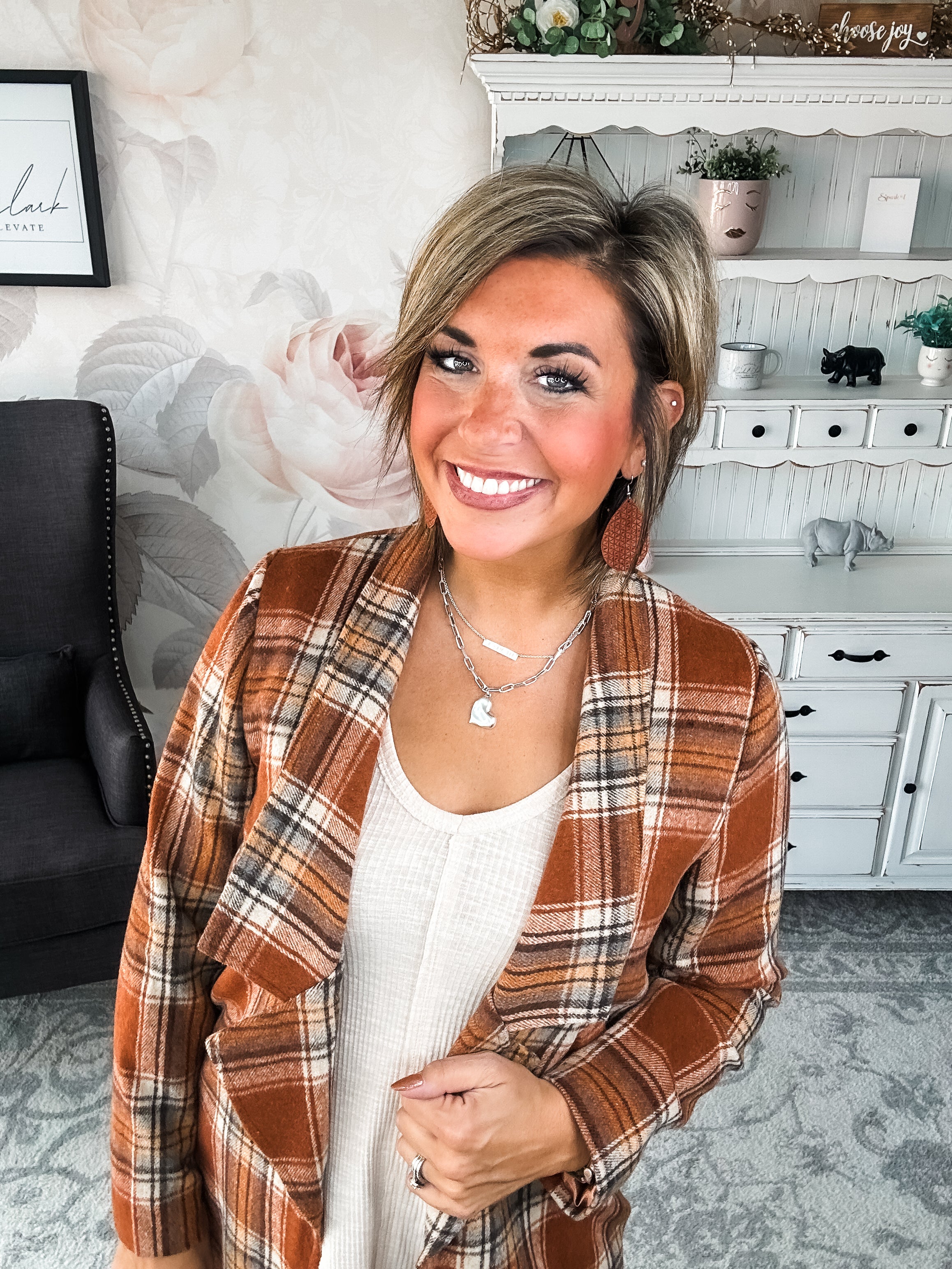 In The Air Plaid Jacket - Rust