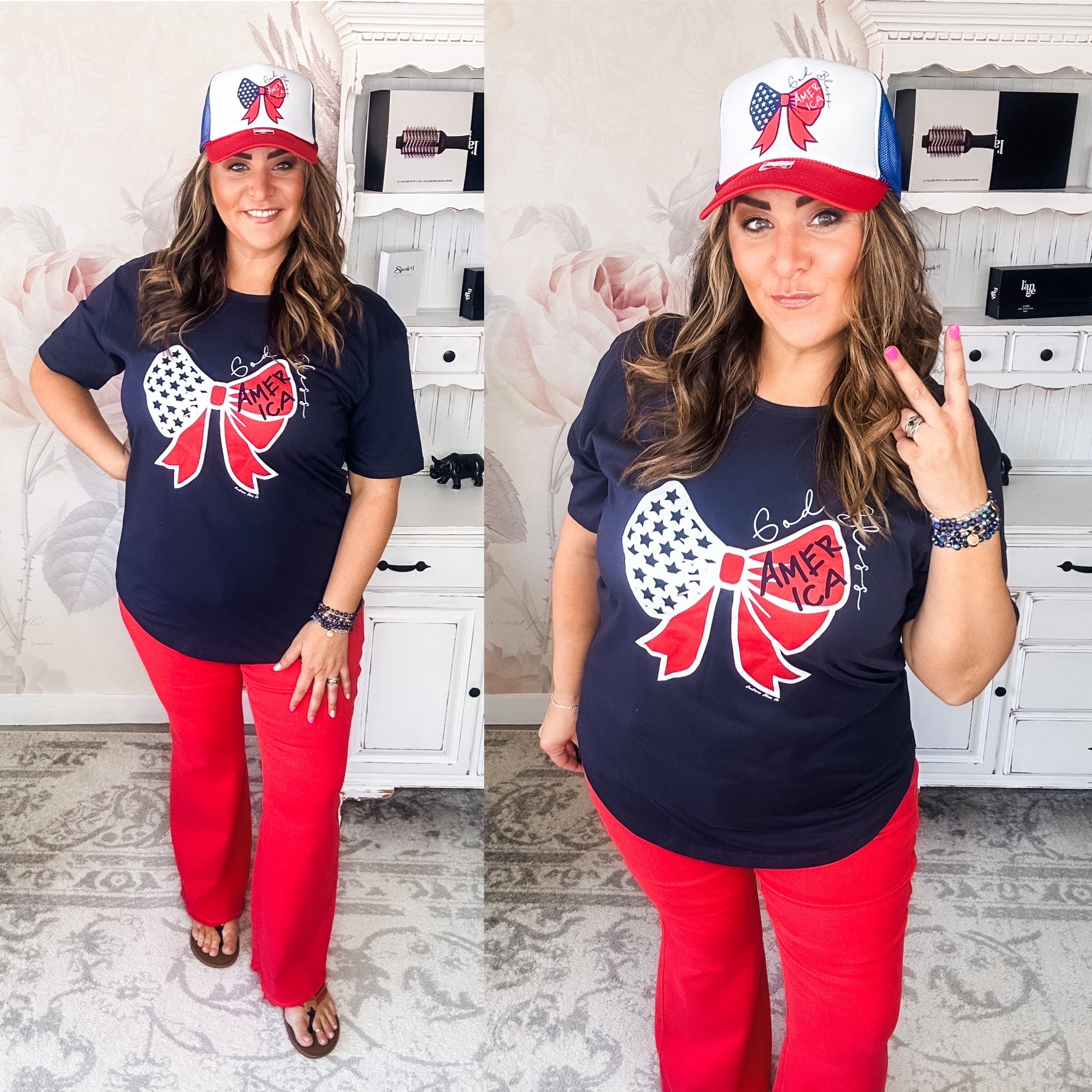 God Bless America Bow Graphic T-shirt Dress