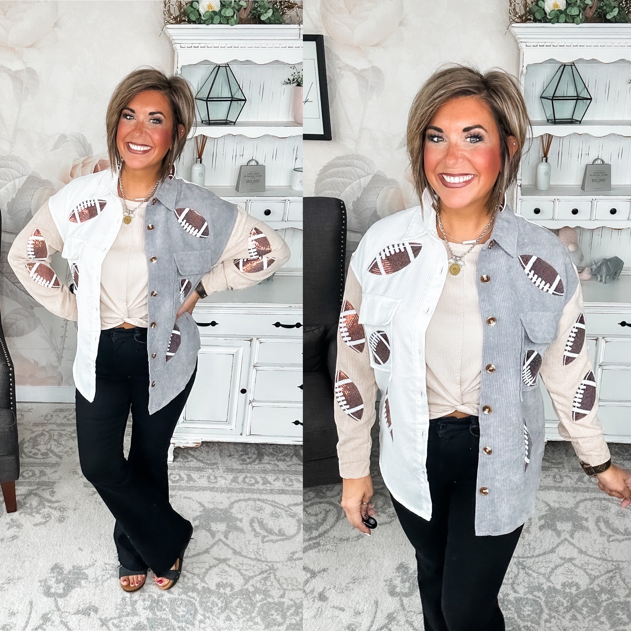 Toss the Sequin Football Corduroy Shacket