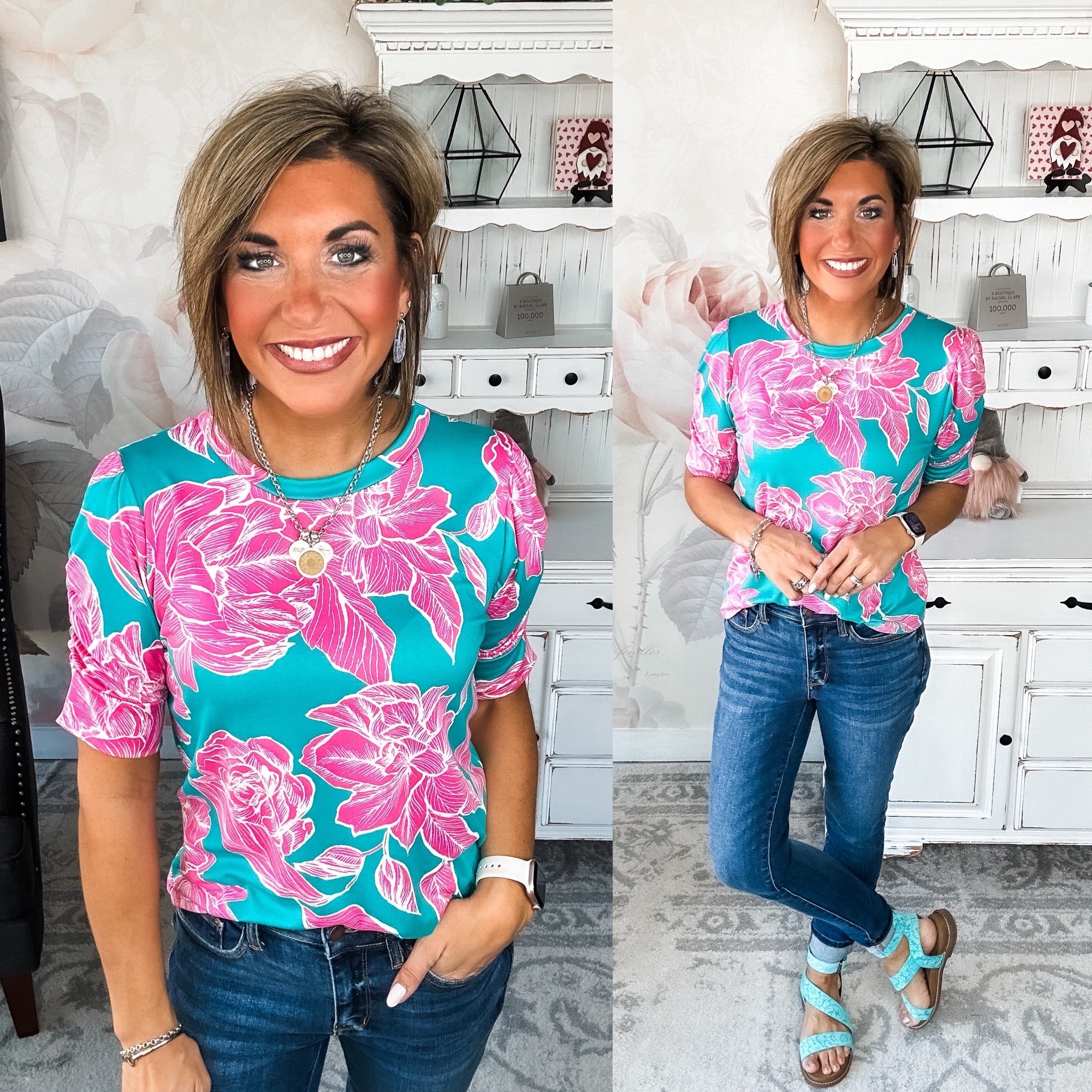 Enchanted To Meet You Top - Teal & Pink