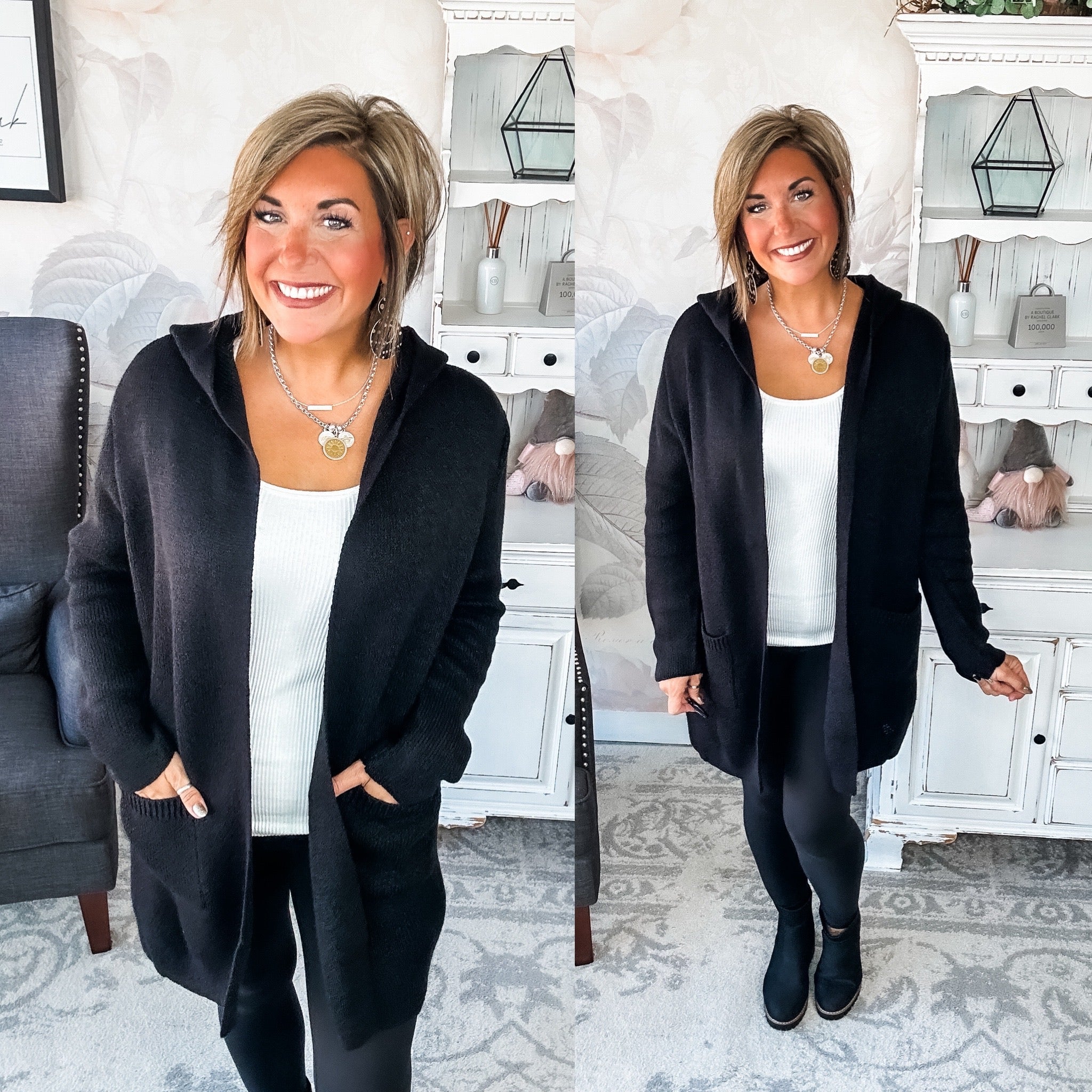 Face the Truth Hooded Open Front Sweater Cardigan