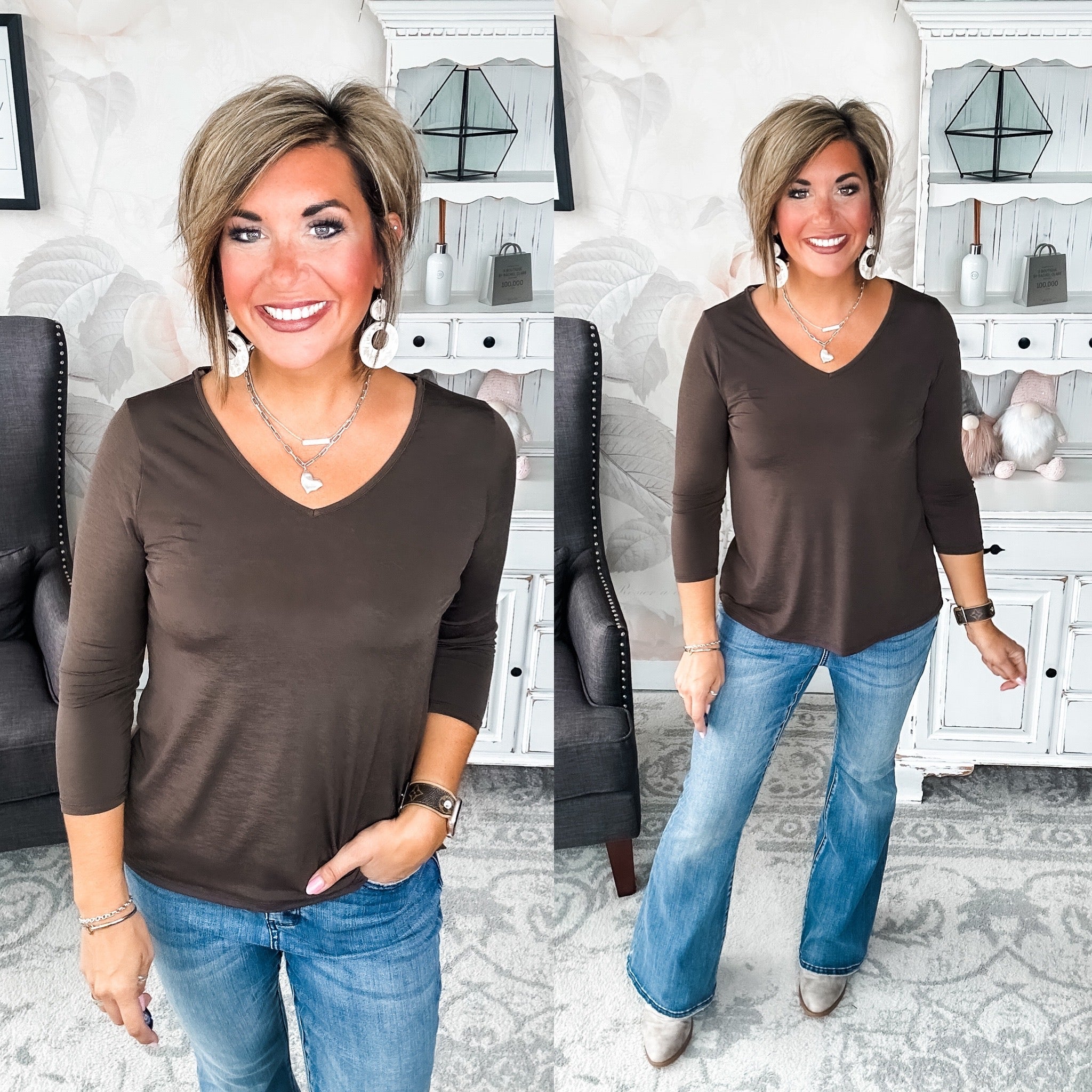 Find The Answer V-neck Top - Chocolate