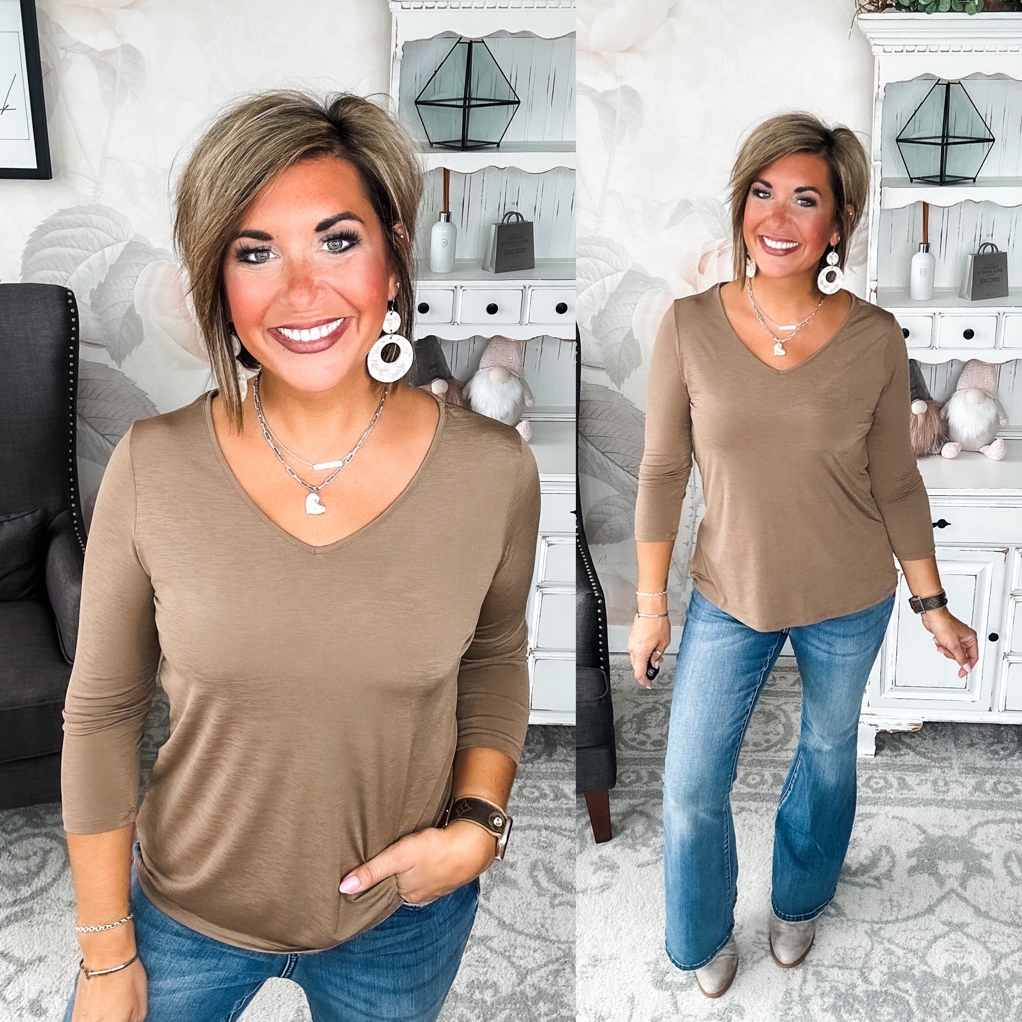 Find The Answer V-neck Top - Mocha