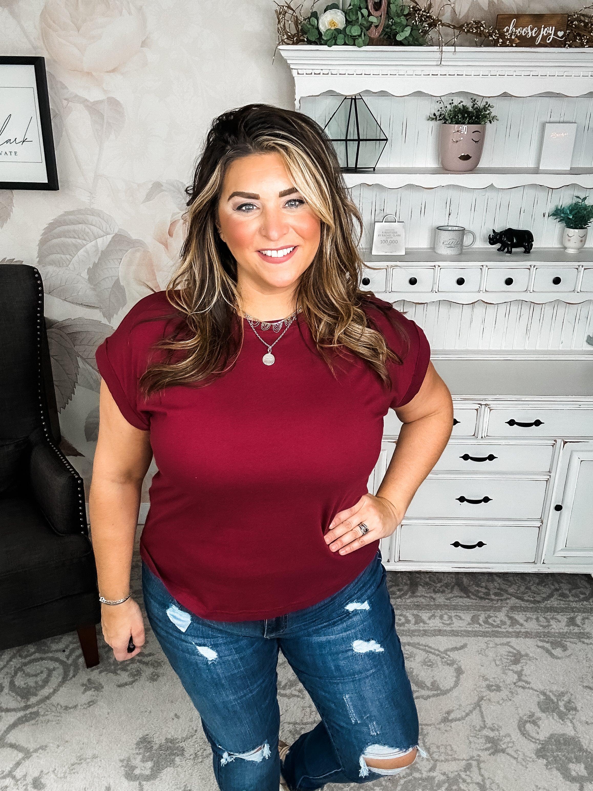 Up All Night Short Sleeve Tee- Cabernet