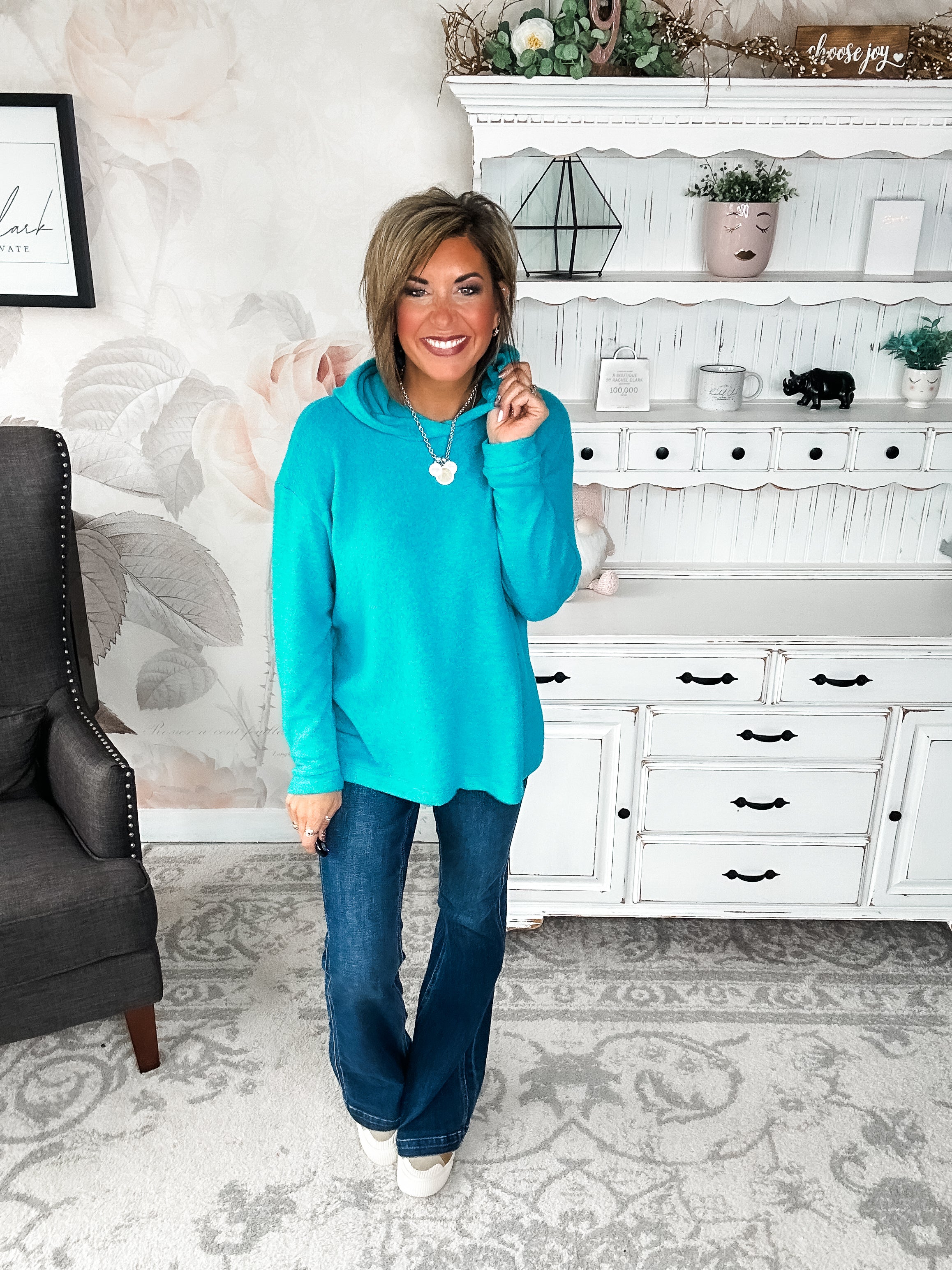 Shop Til Sunrise Sweater- Light Teal