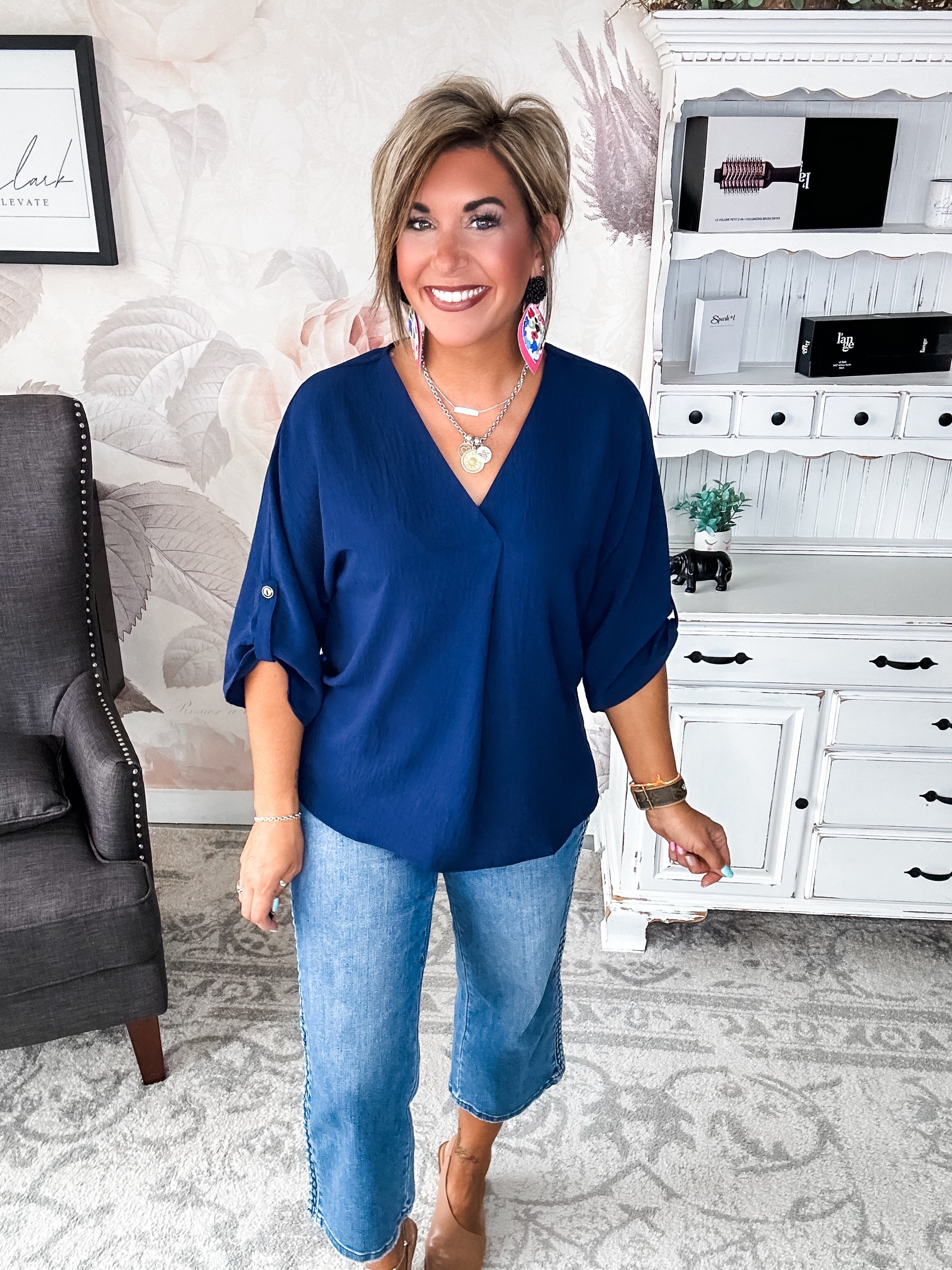 Let Me Work It Blouse - Navy