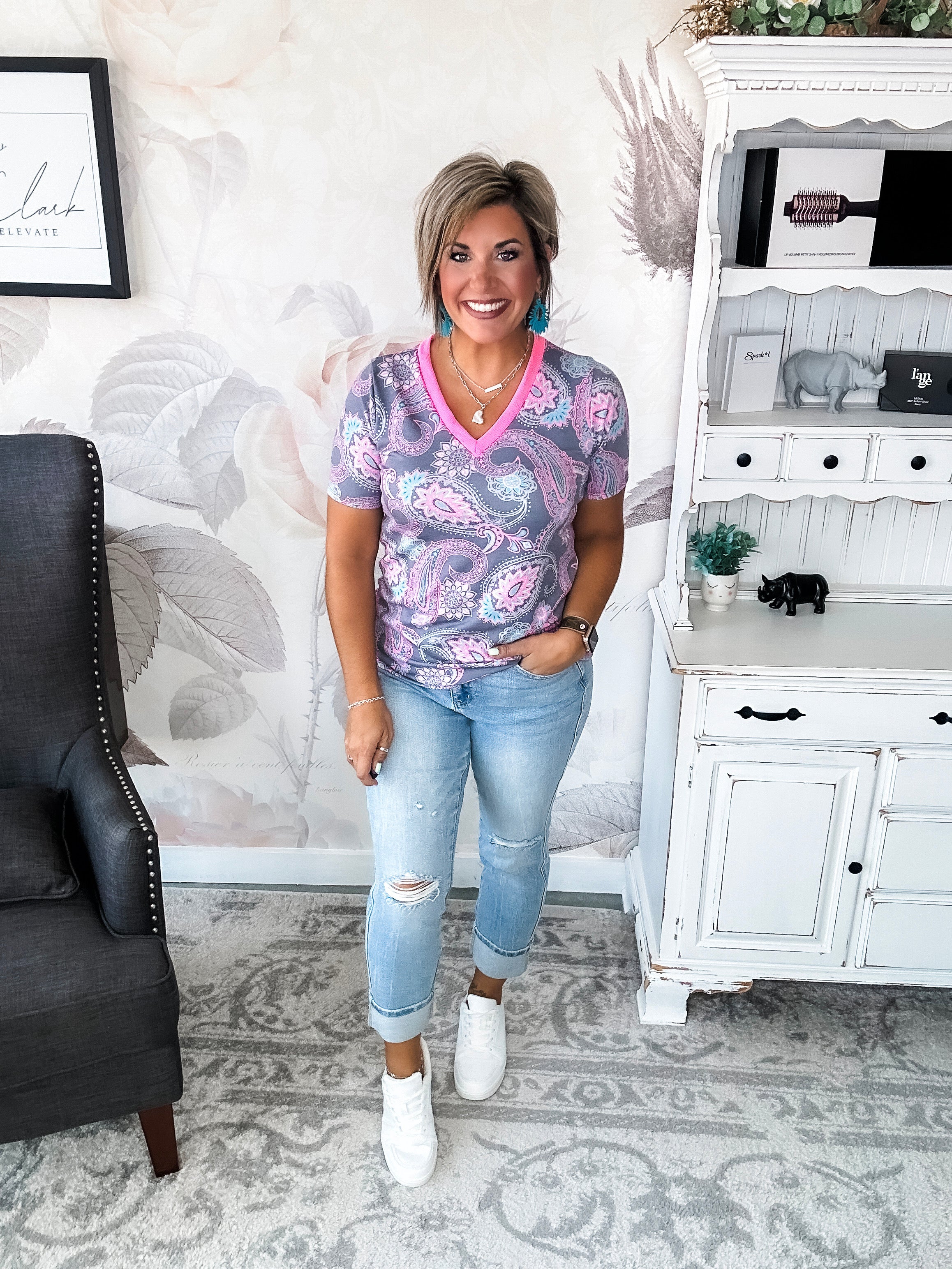 Social Graces Top - Grey Multi