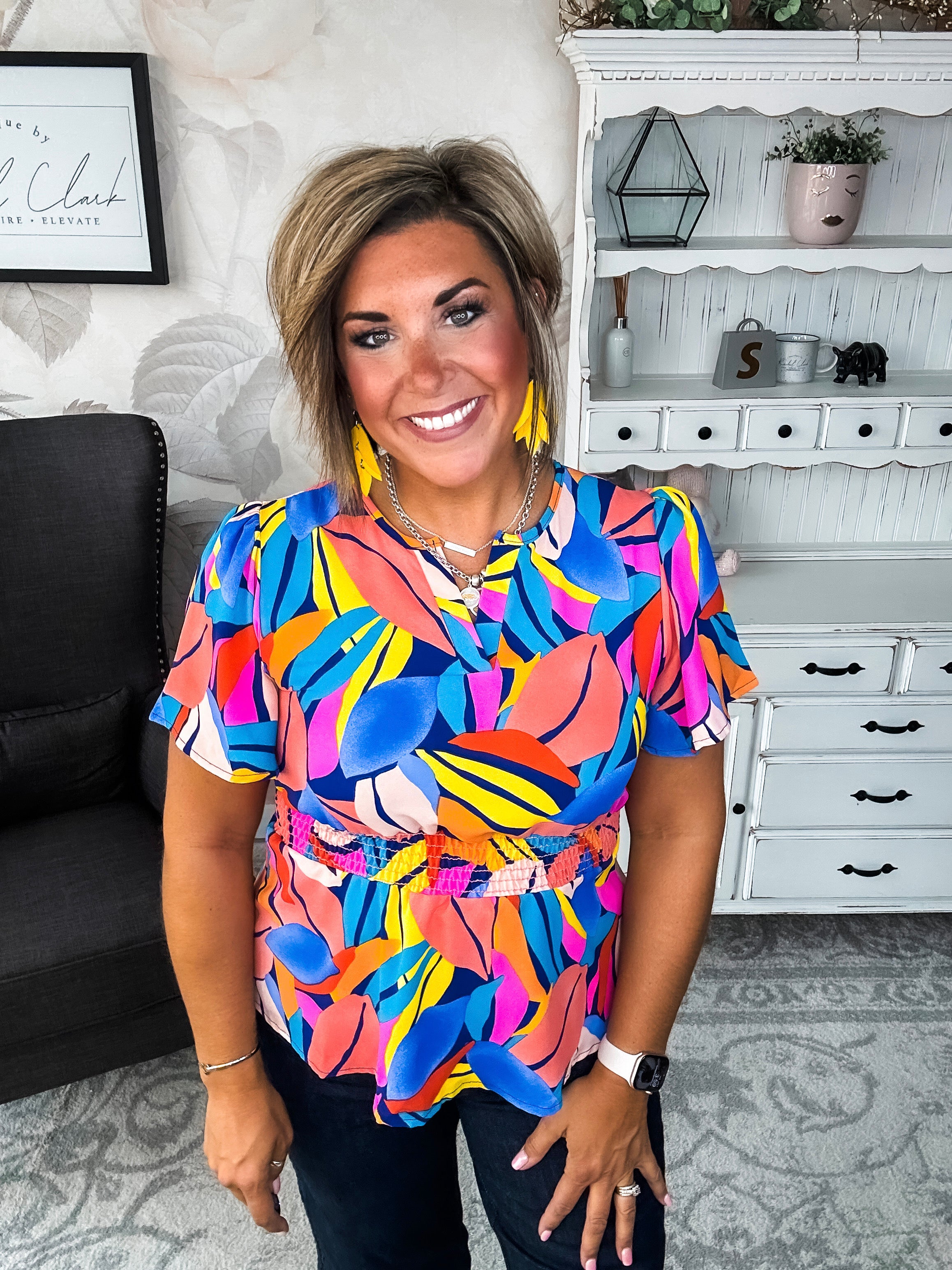 I Will Stay True Blouse - Royal Blue & Coral