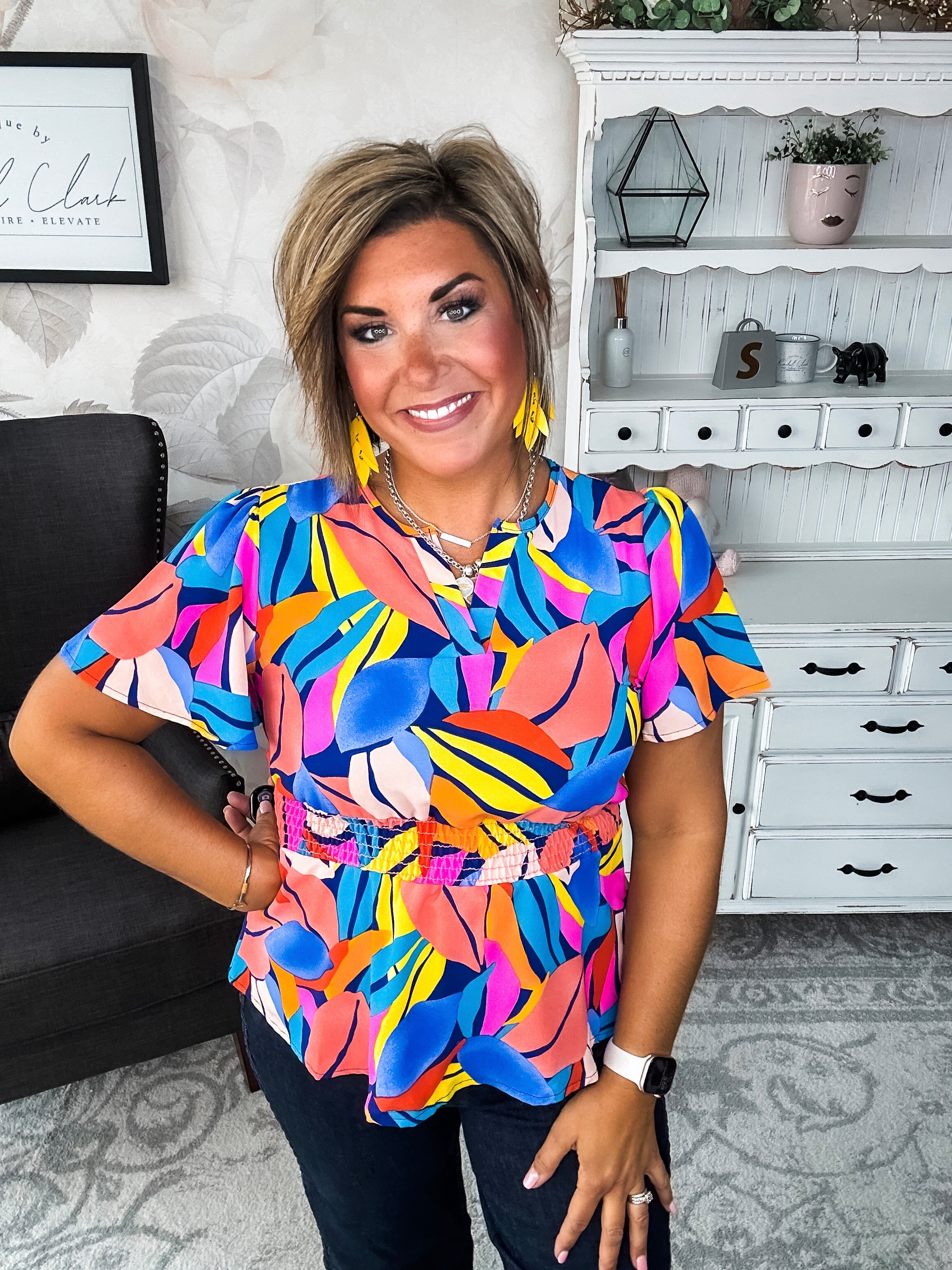 I Will Stay True Blouse - Royal Blue & Coral
