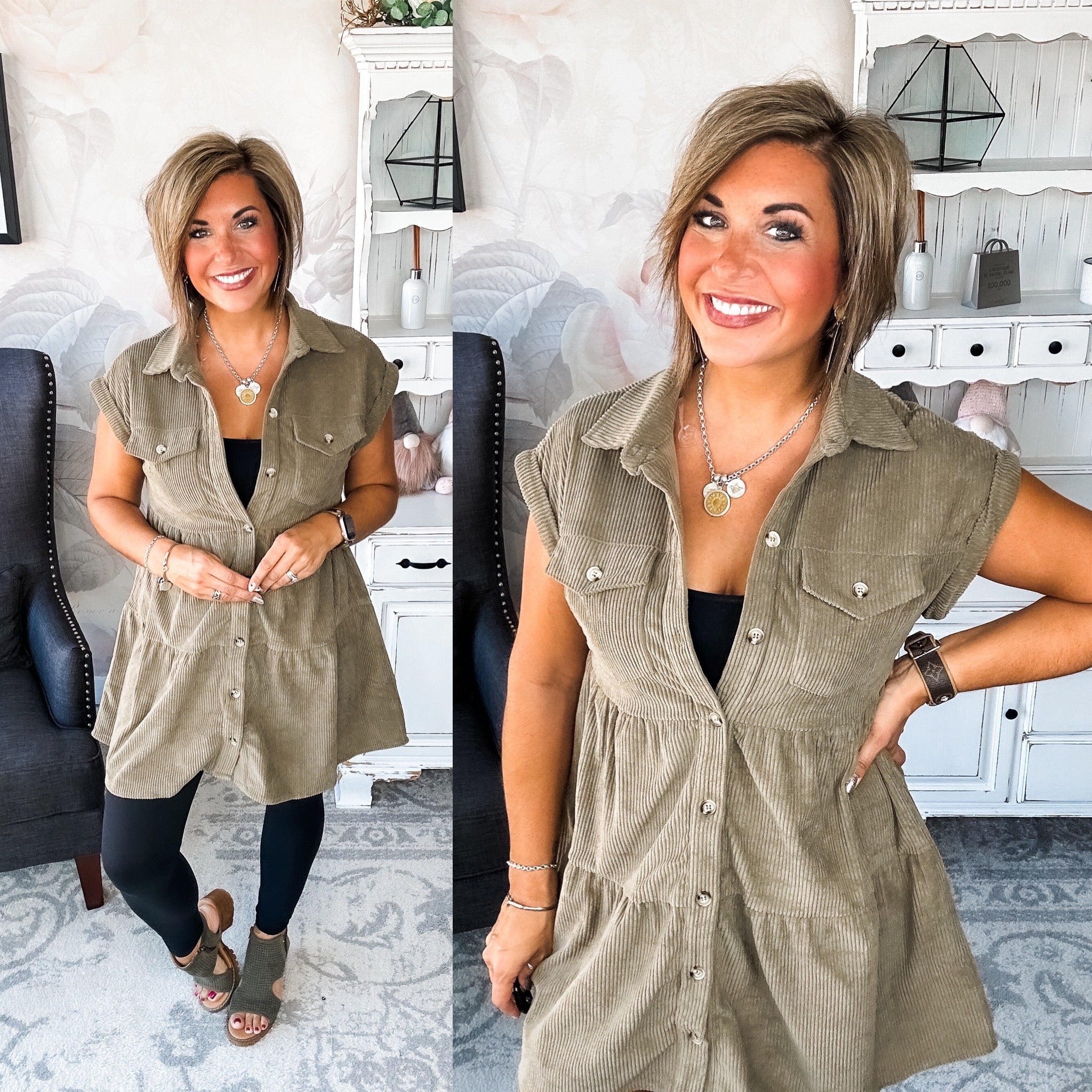 Missing Home Corduroy Dress - Olive