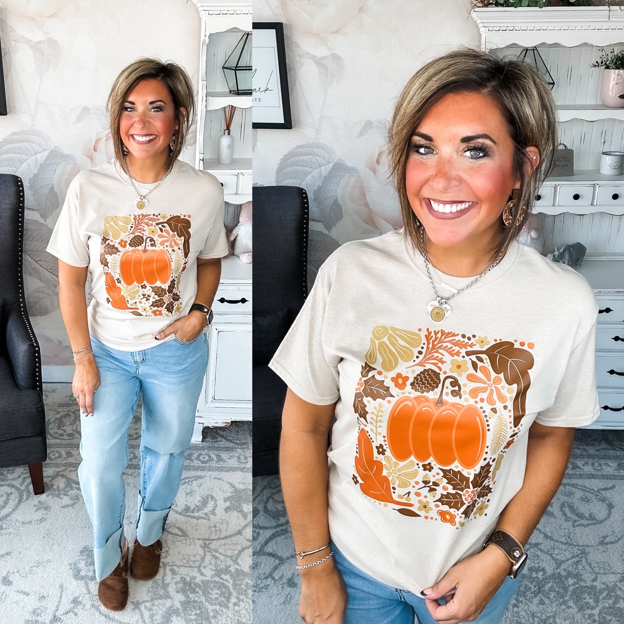 Fall Floral Pumpkin Graphic Tee