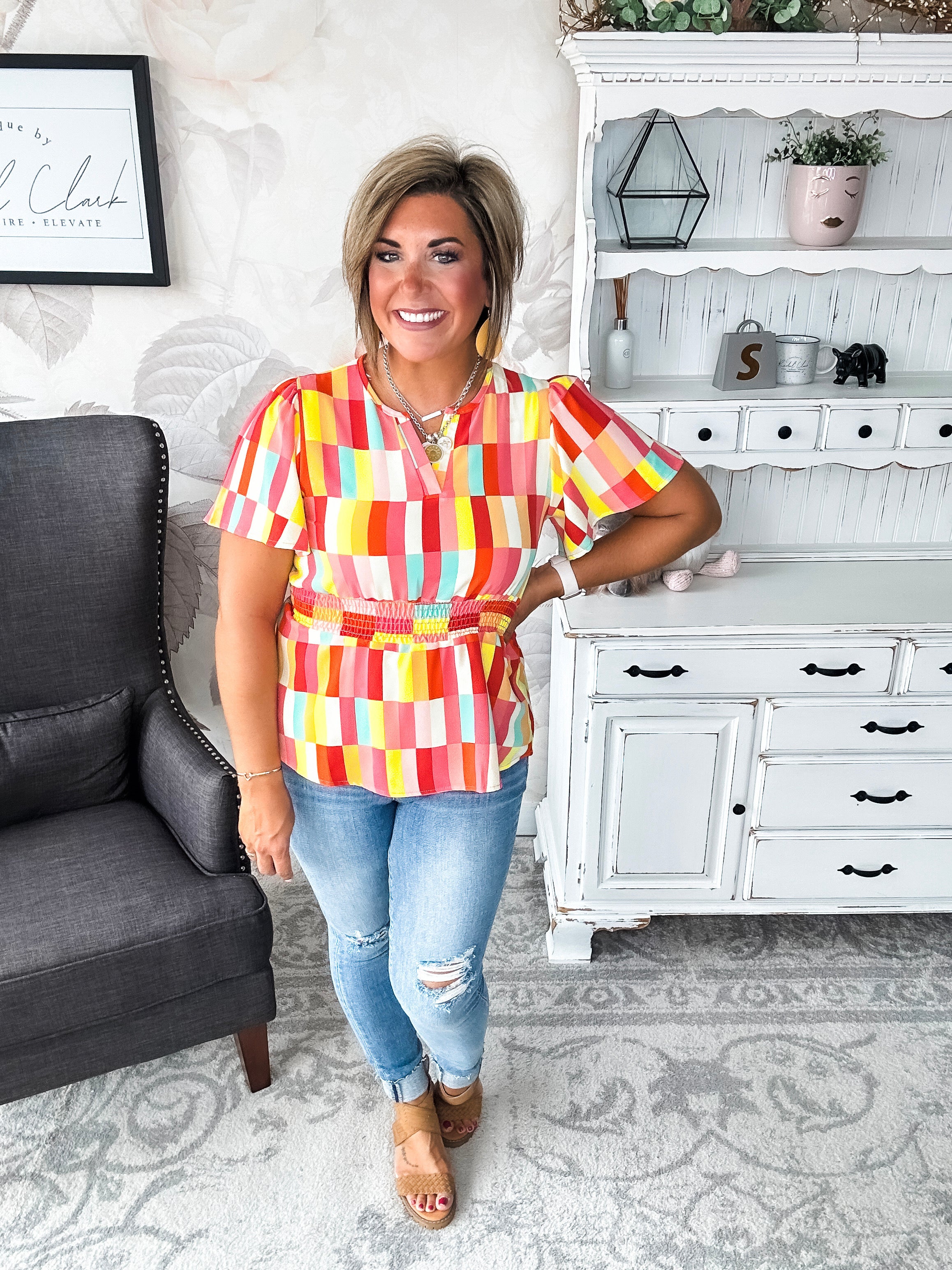 I Will Stay True Blouse - Red, Coral & Yellow