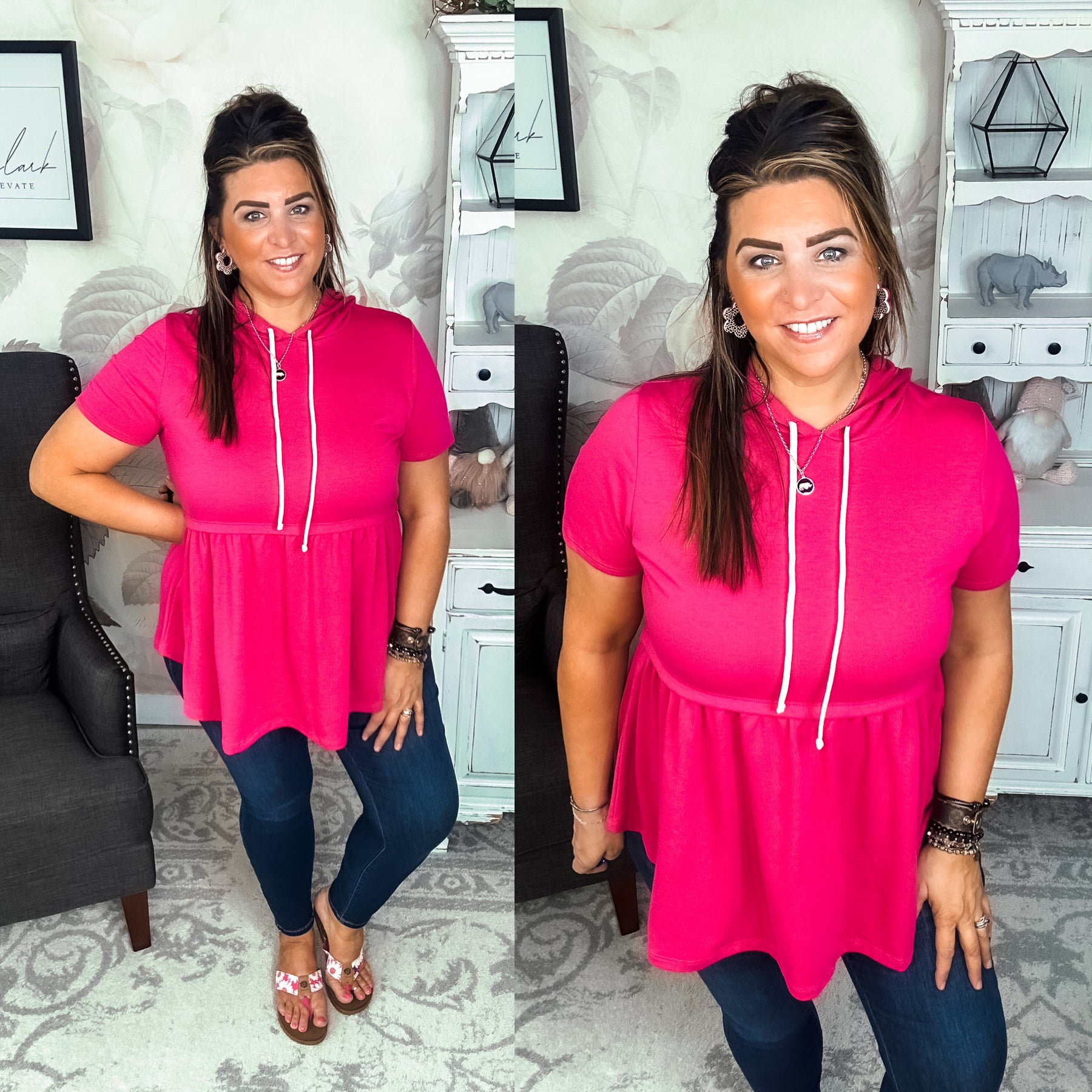 Can't Undo It Babydoll Hoodie - Fuschia Pop