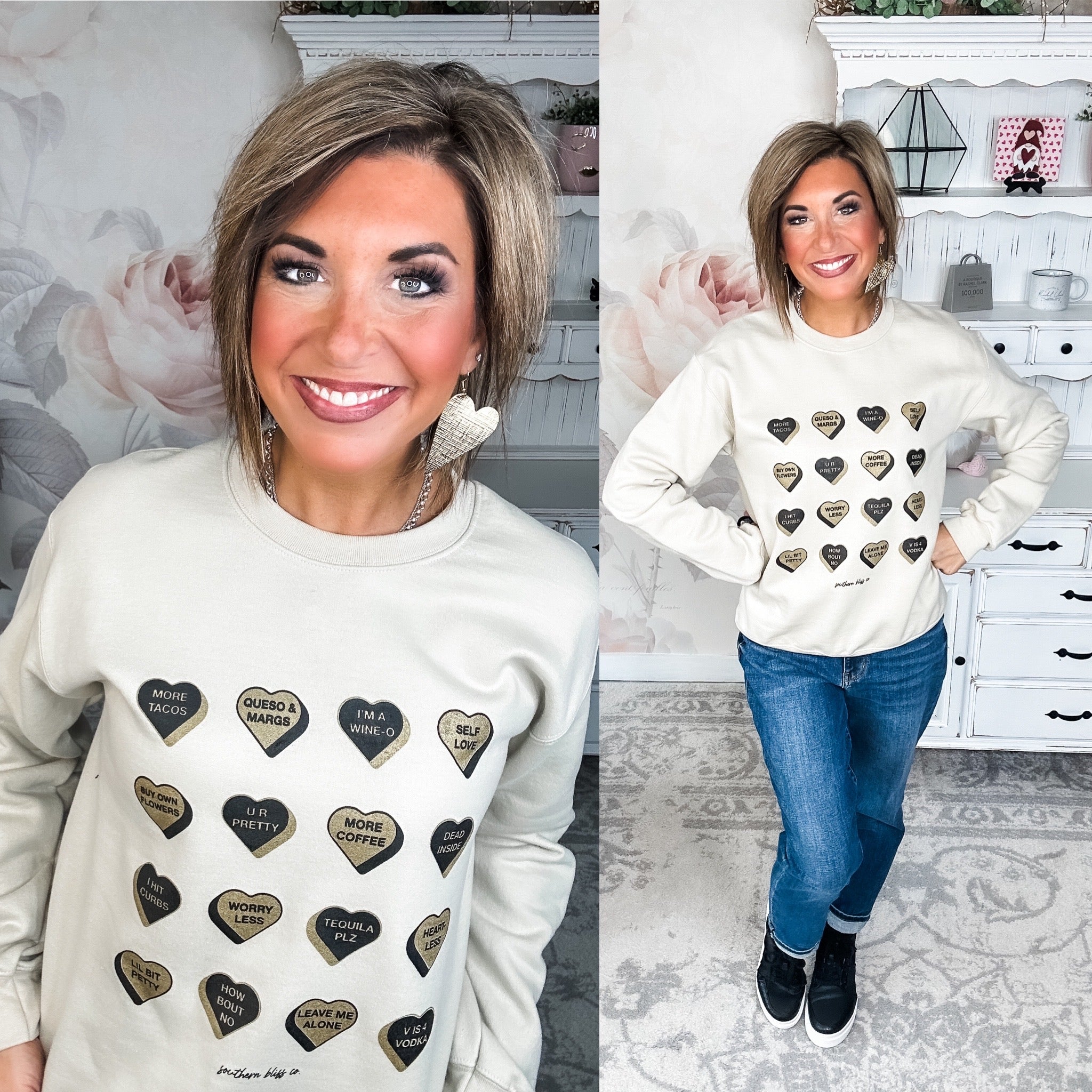 Snarky Glitter Conversation Hearts Sweatshirt