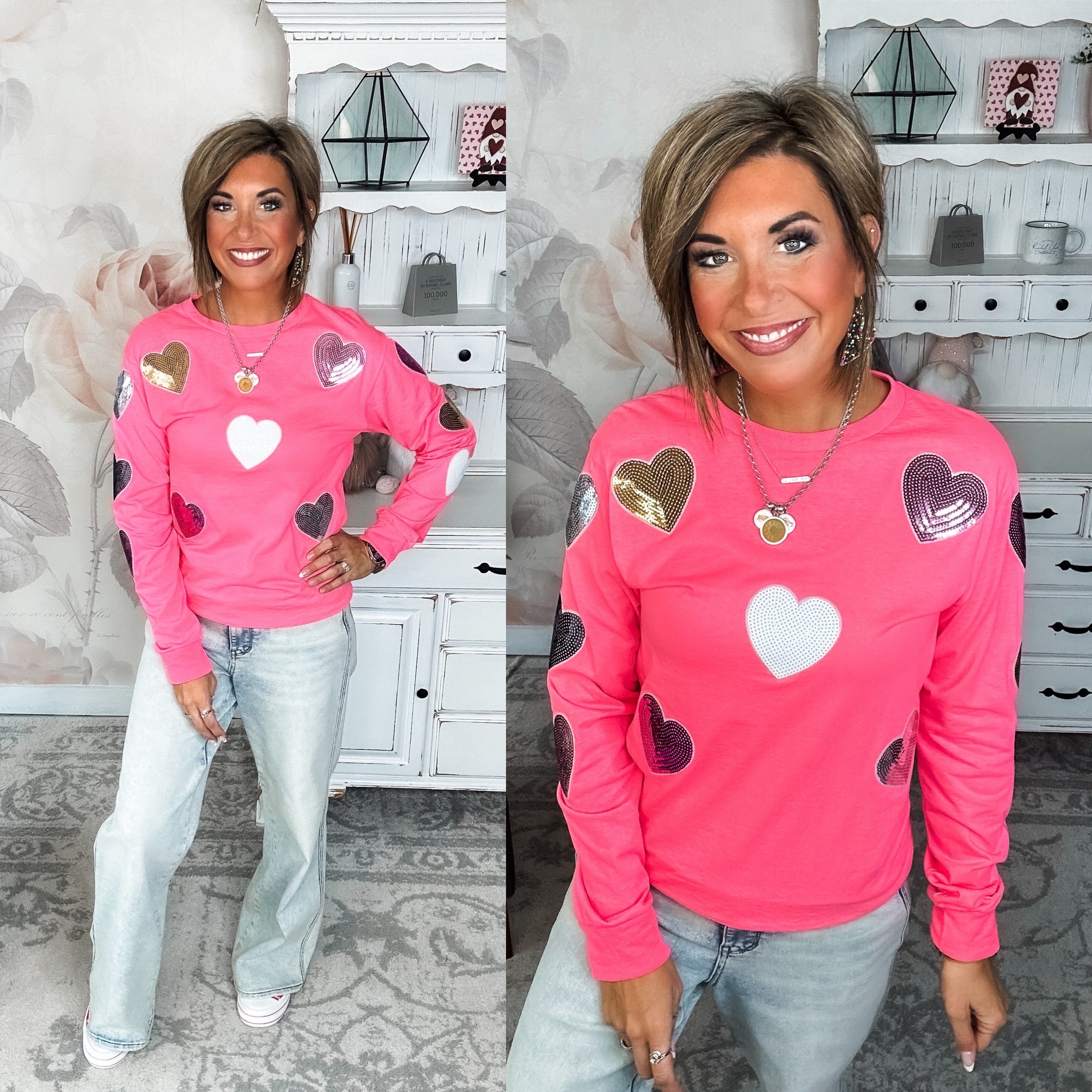 Sparkling Hearts Long Sleeve Graphic Tee