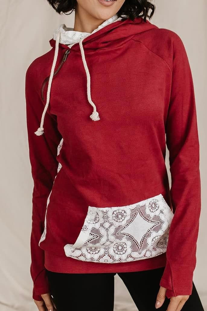 Ampersand Avenue Doublehood Sweatshirt Lovely Lace Burgundy