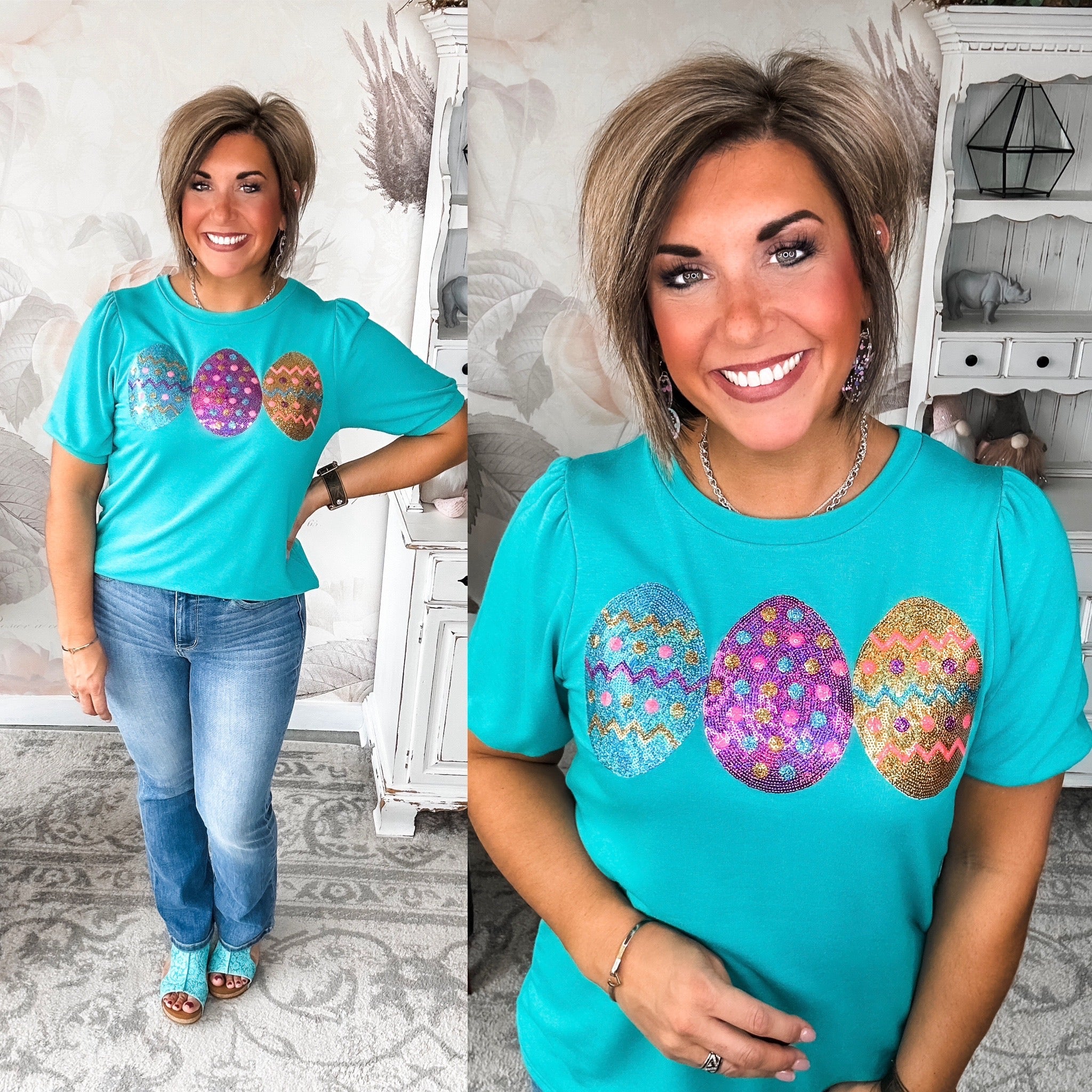 The Good Egg Sequin Puff Sleeve Top