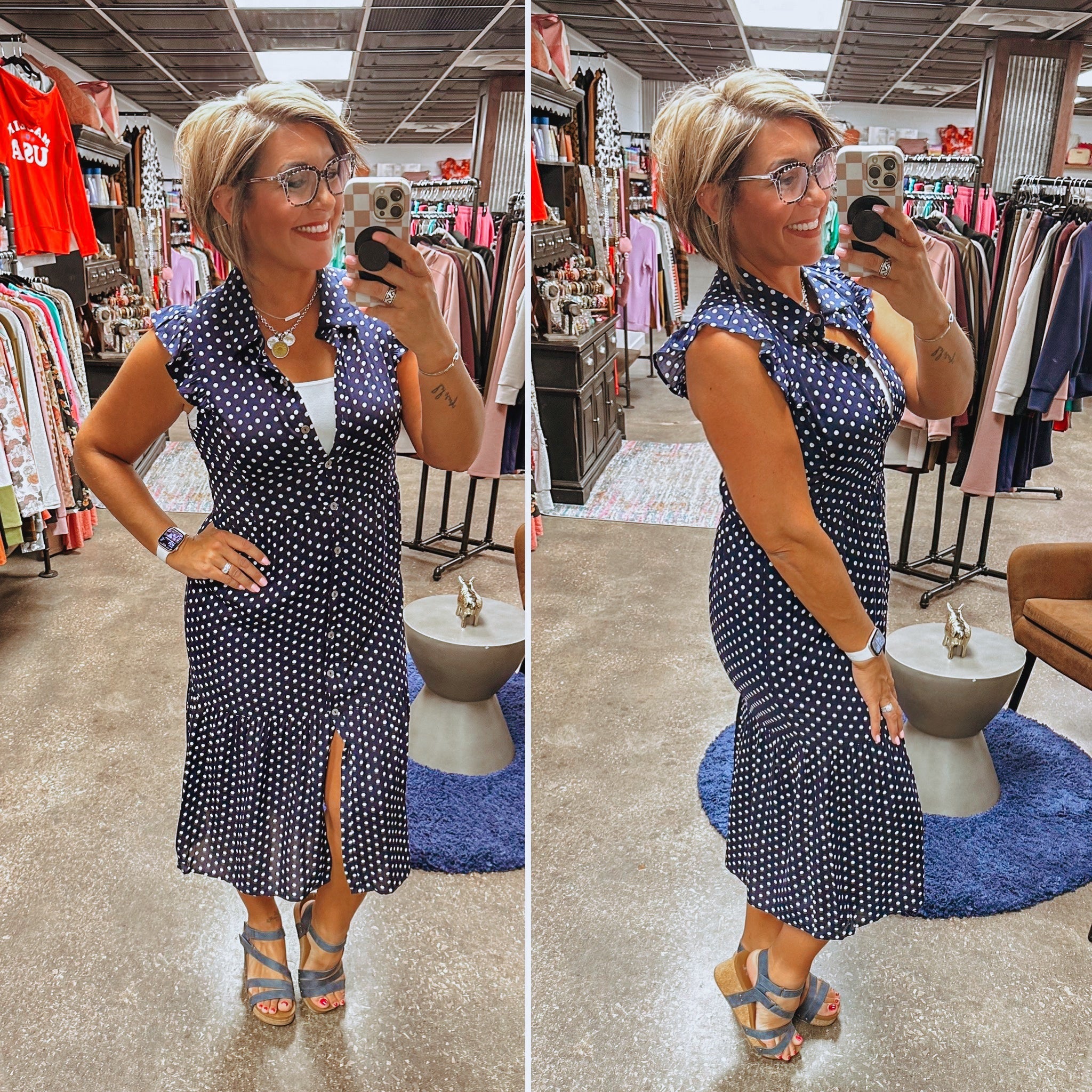 Lovely Afternoon Polka Dot Dress - Navy