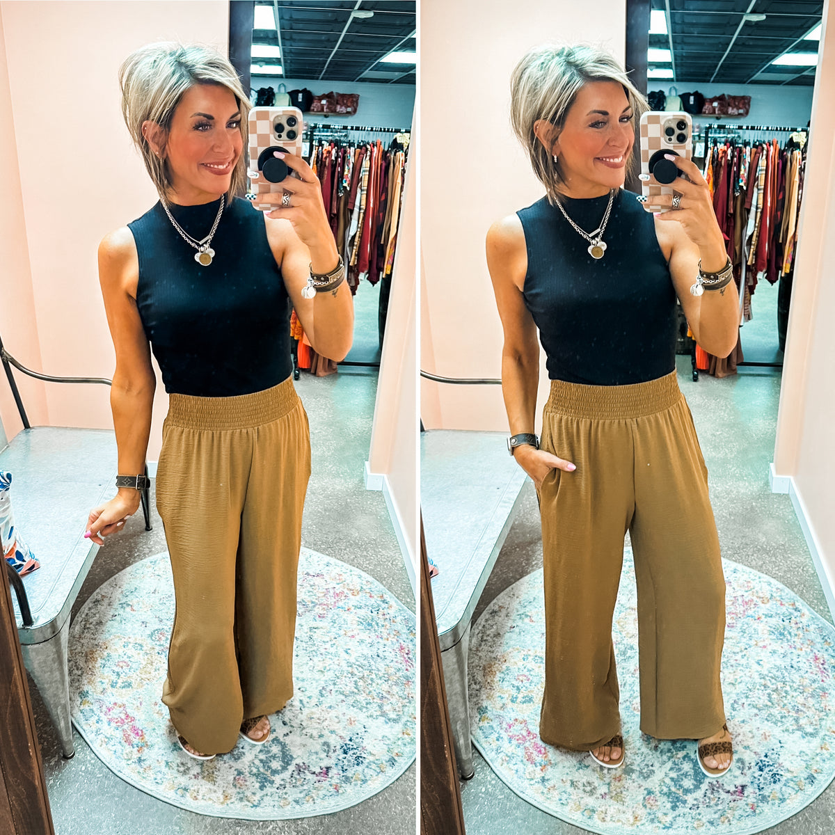 Smocked Waist Air Flow Pants - Mocha