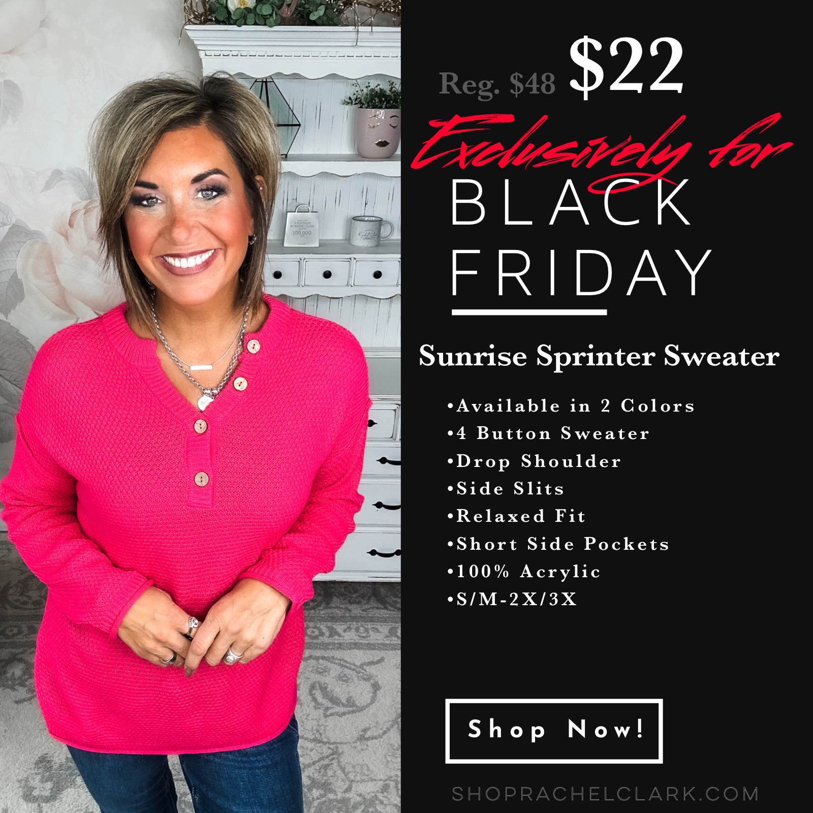 BLACK FRIDAY EXCLUSIVE - Sunrise Sprinter Sweater - Hot Pink