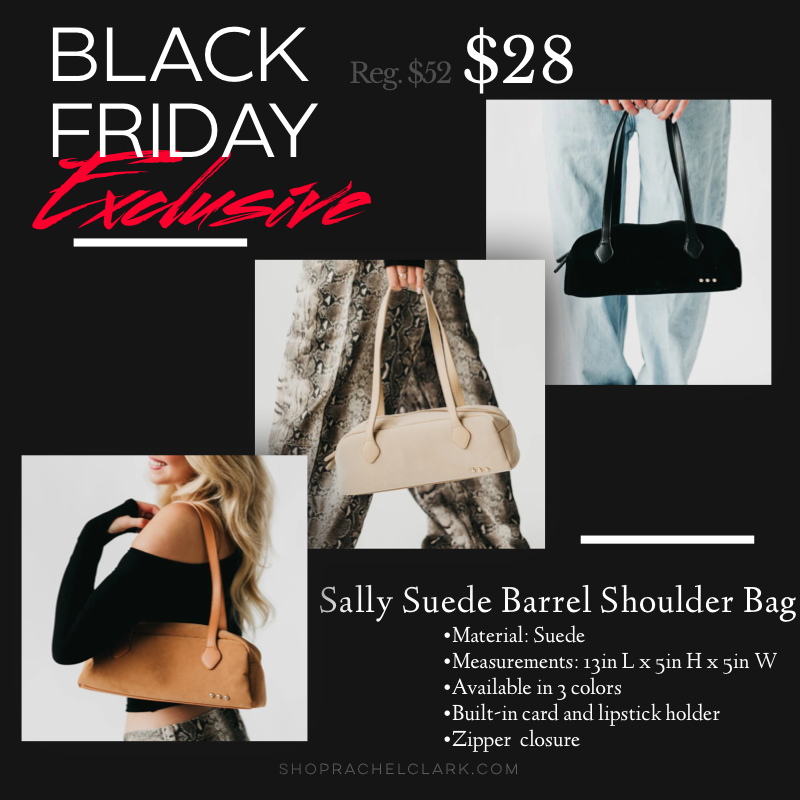 BLACK FRIDAY EXCLUSIVE - Sally Suede Barrel Shoulder Bag - Black