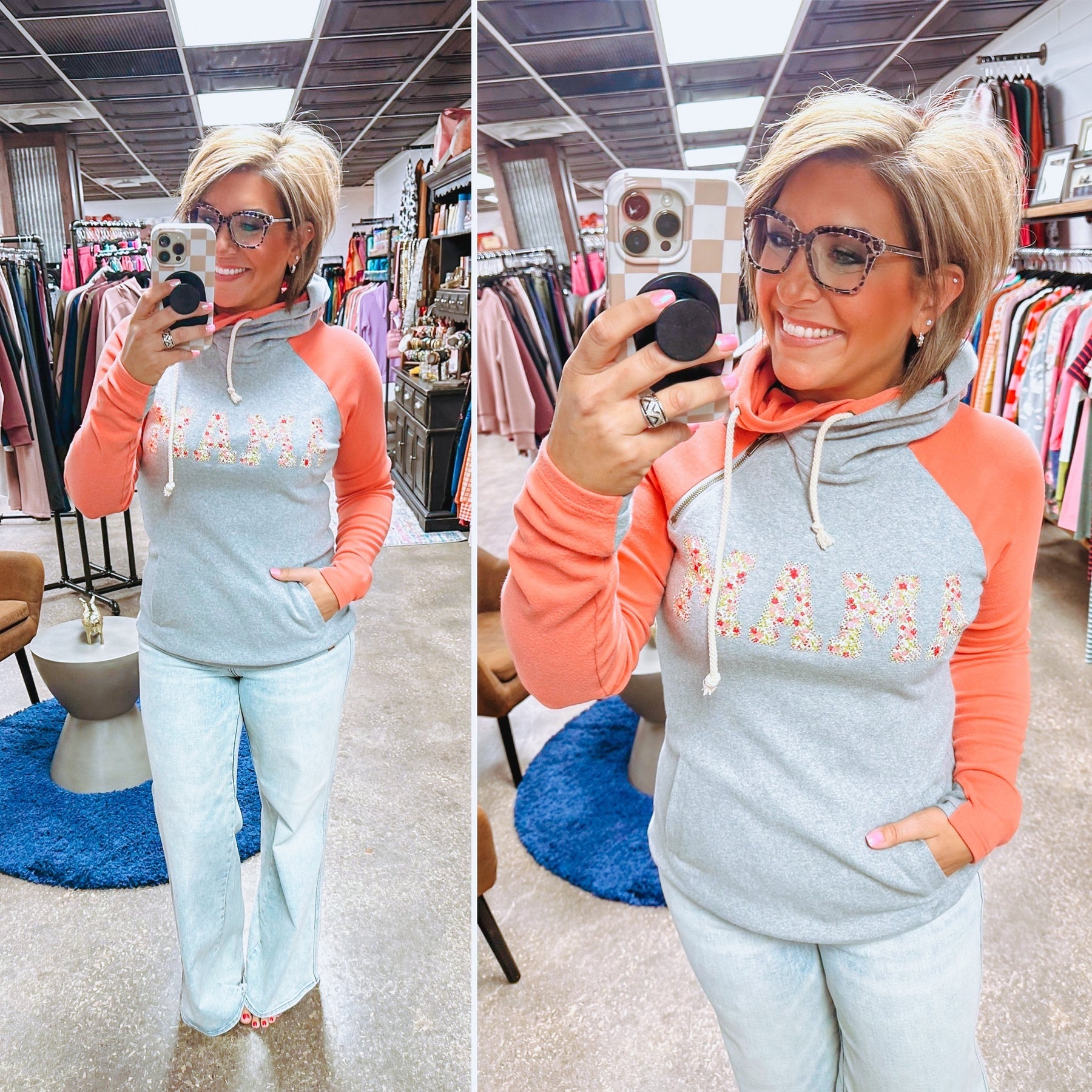 Ampersand Avenue - Doublehood™ Sweatshirt - Mama Coral & Floral