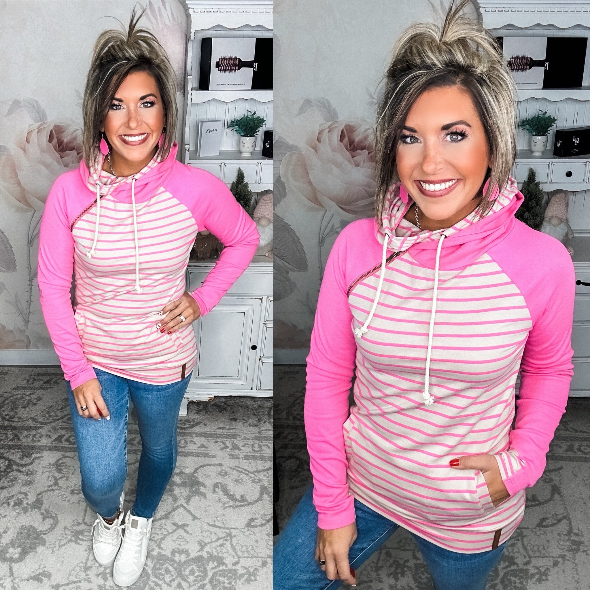 Ampersand Avenue Doublehood Sweatshirt - Flamingo Stripe